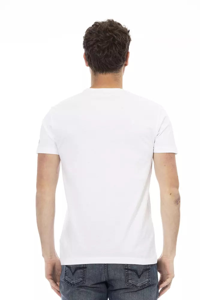 Tricou Trussardi Action Sleek alb din amestec de bumbac cu grafică în față