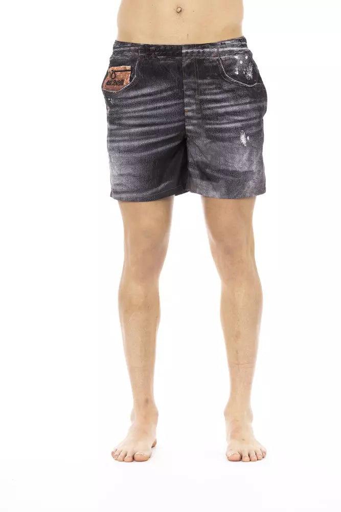 Pantaloni scurți de baie pentru bărbați Just Cavalli din poliester negru