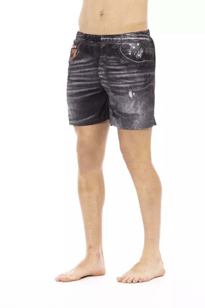 Pantaloni scurți de baie pentru bărbați Just Cavalli din poliester negru