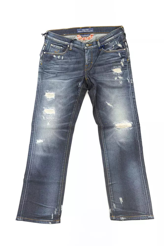 Jacob Cohen Blaue Baumwolljeans für Damen mit geradem Bein und kleinen Rissen