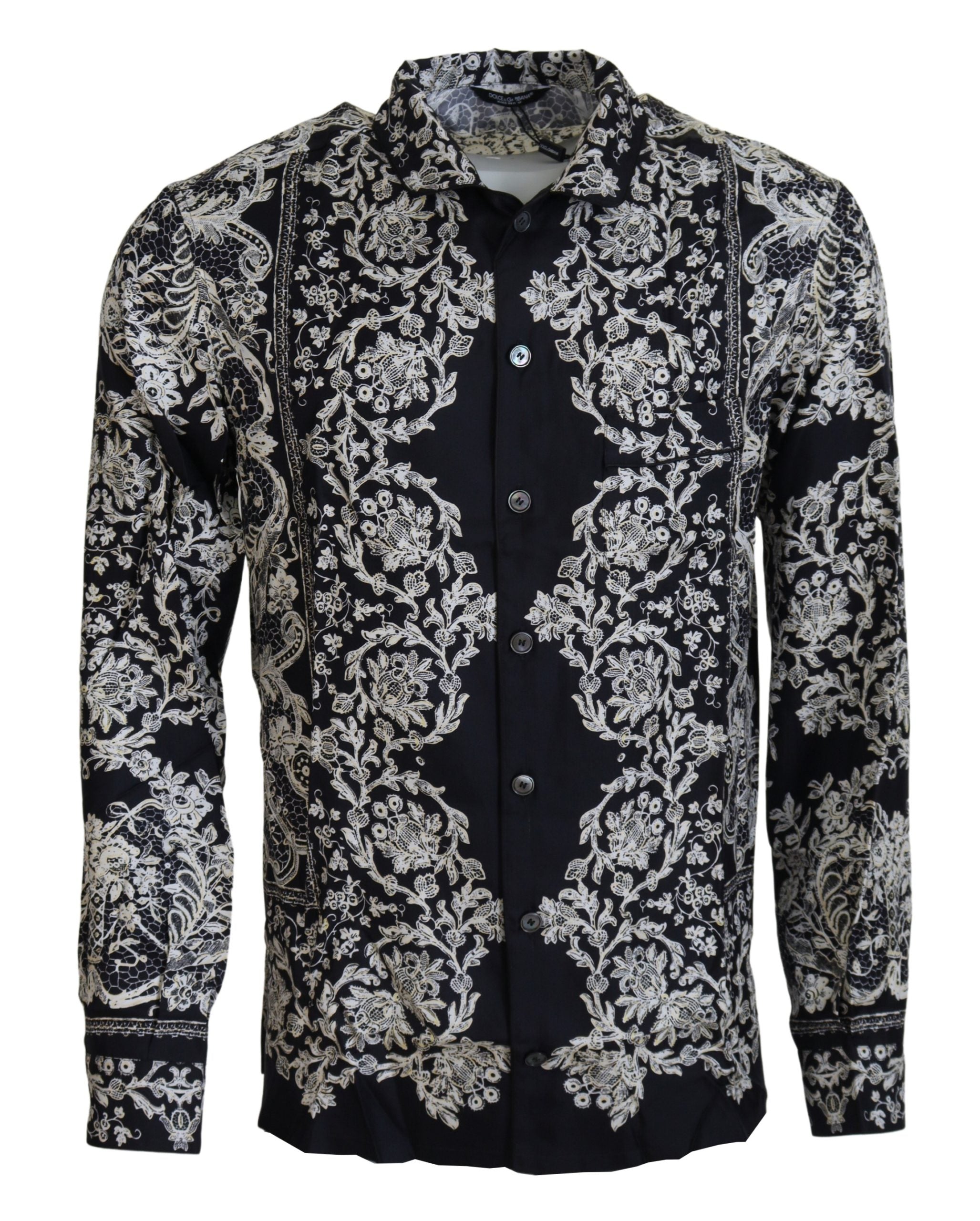 Dolce &amp; Gabbana Elegantes Satinhemd mit Blumenmuster und Barockmotiv