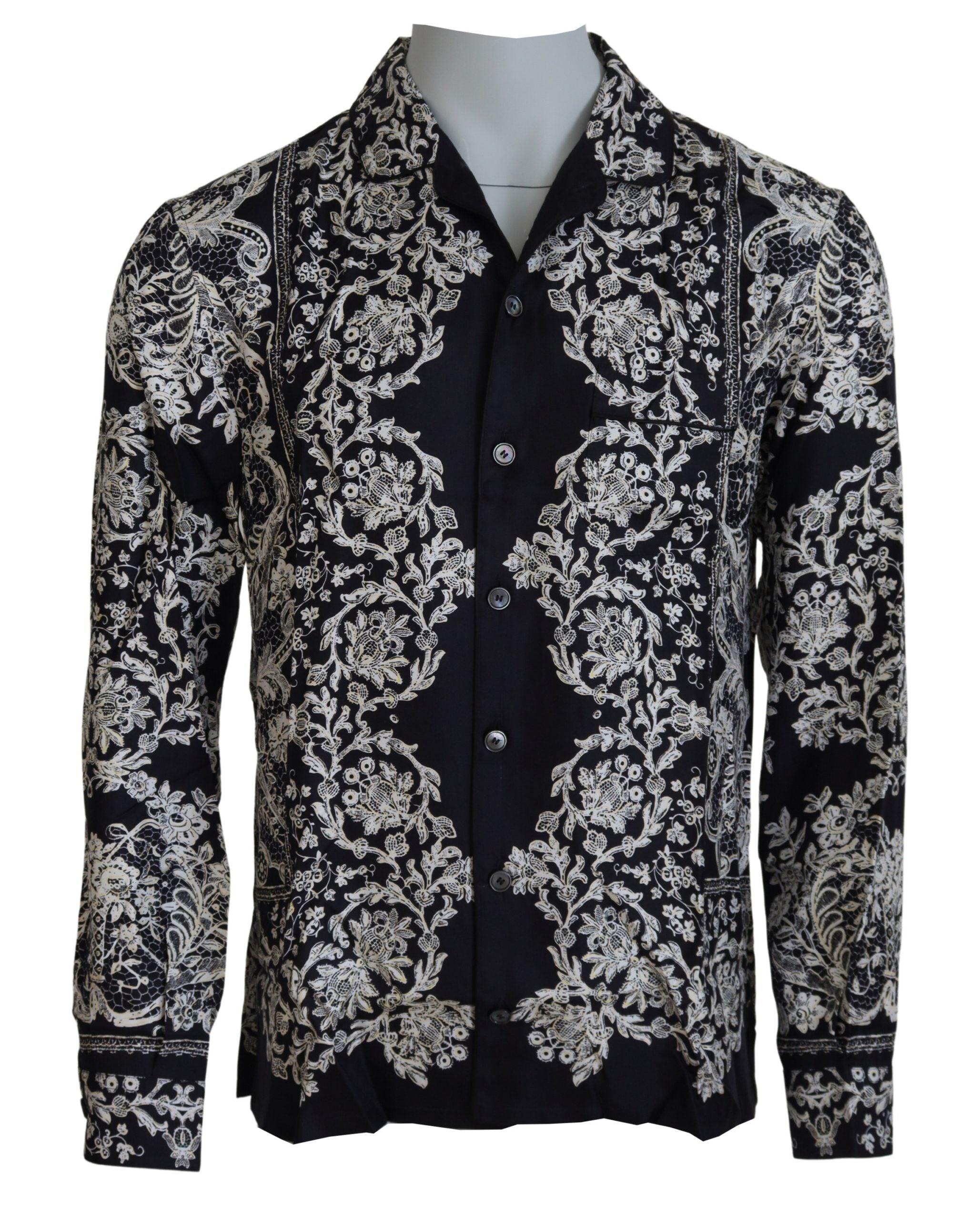 Dolce &amp; Gabbana Elegantes Satinhemd mit Blumenmuster und Barockmotiv