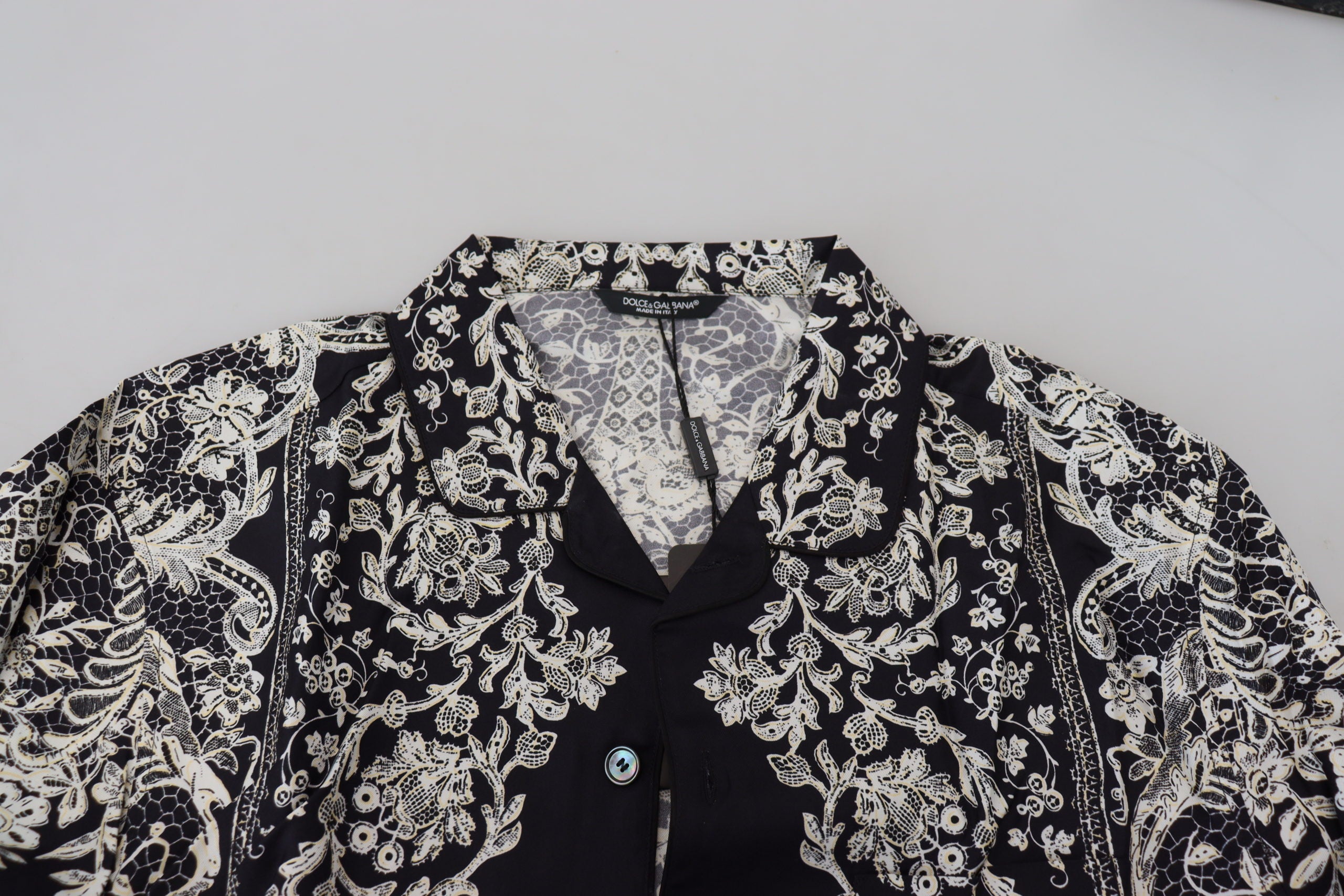 Dolce &amp; Gabbana Elegantes Satinhemd mit Blumenmuster und Barockmotiv