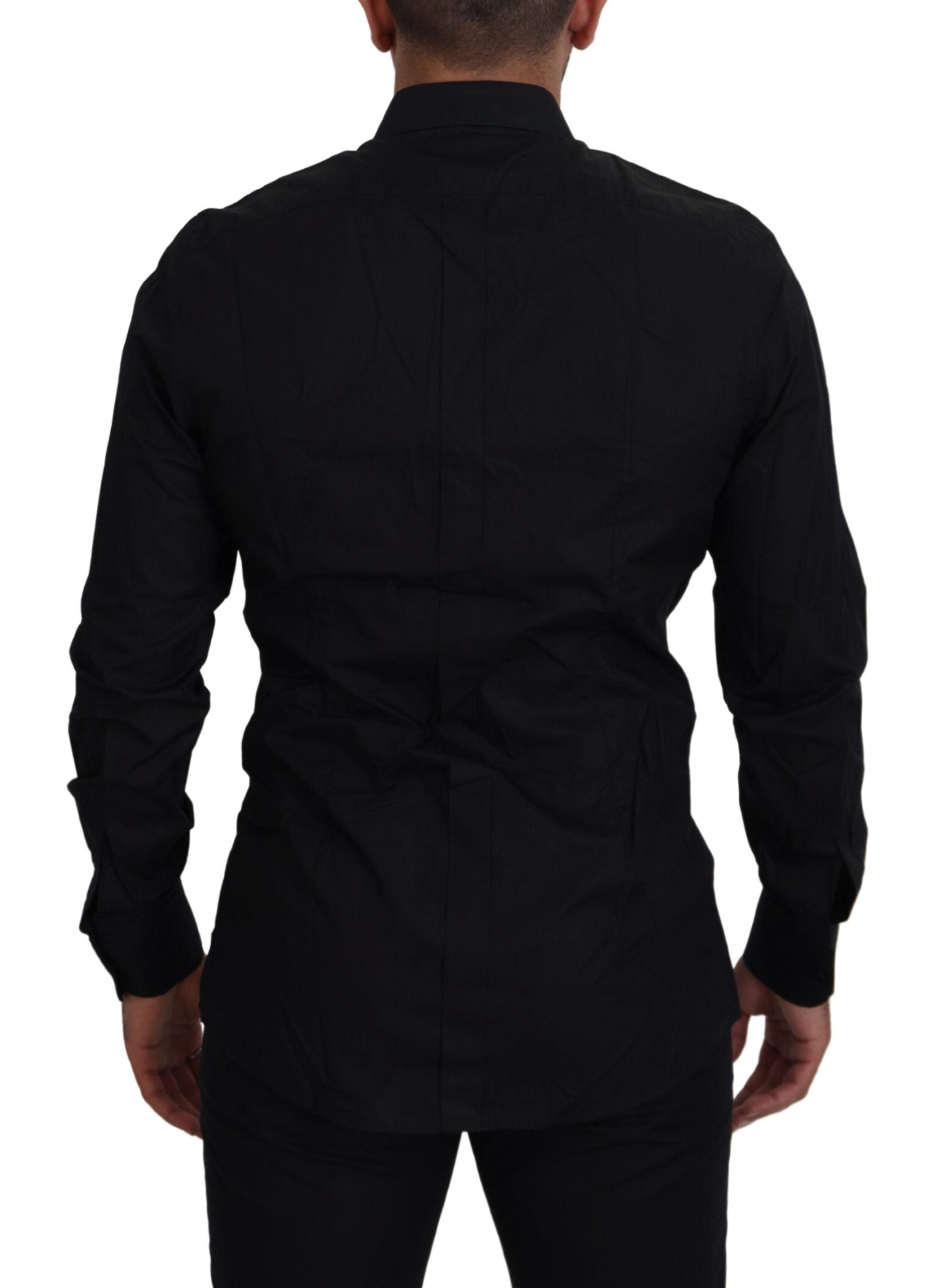 Dolce &amp; Gabbana – Elegantes schwarzes Slim-Fit-Hemd mit Kronenstickerei