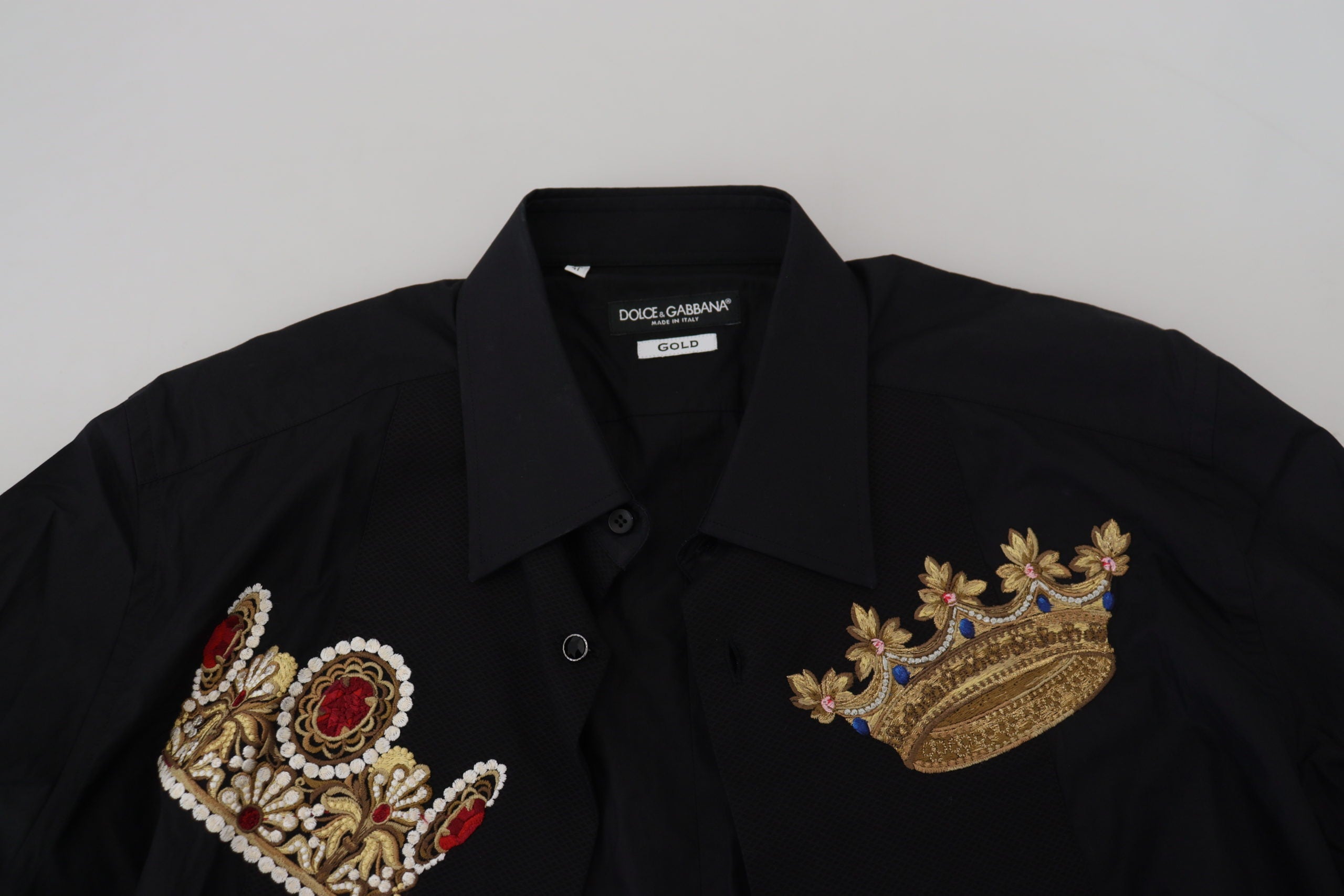 Dolce &amp; Gabbana – Elegantes schwarzes Slim-Fit-Hemd mit Kronenstickerei