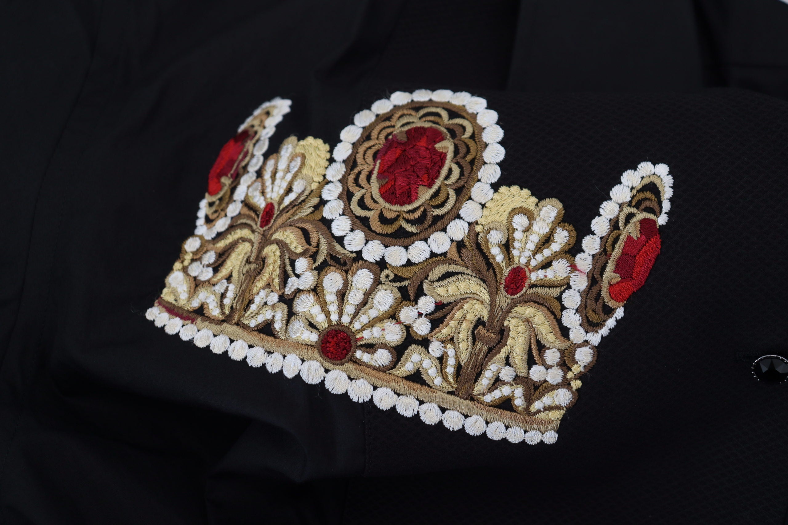 Dolce &amp; Gabbana – Elegantes schwarzes Slim-Fit-Hemd mit Kronenstickerei