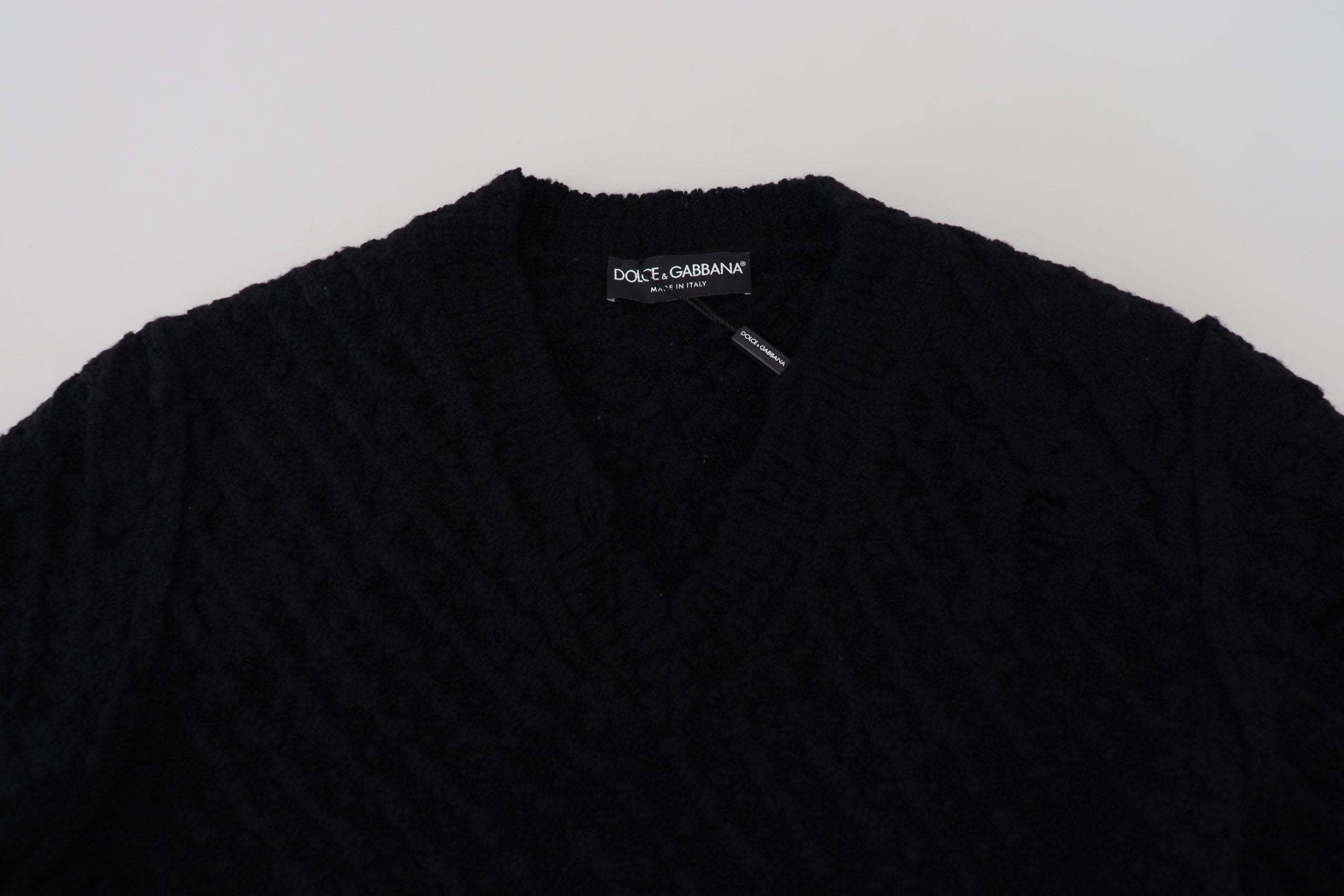 Dolce &amp; Gabbana Eleganter schwarzer Pullover aus Wollmischung mit V-Ausschnitt