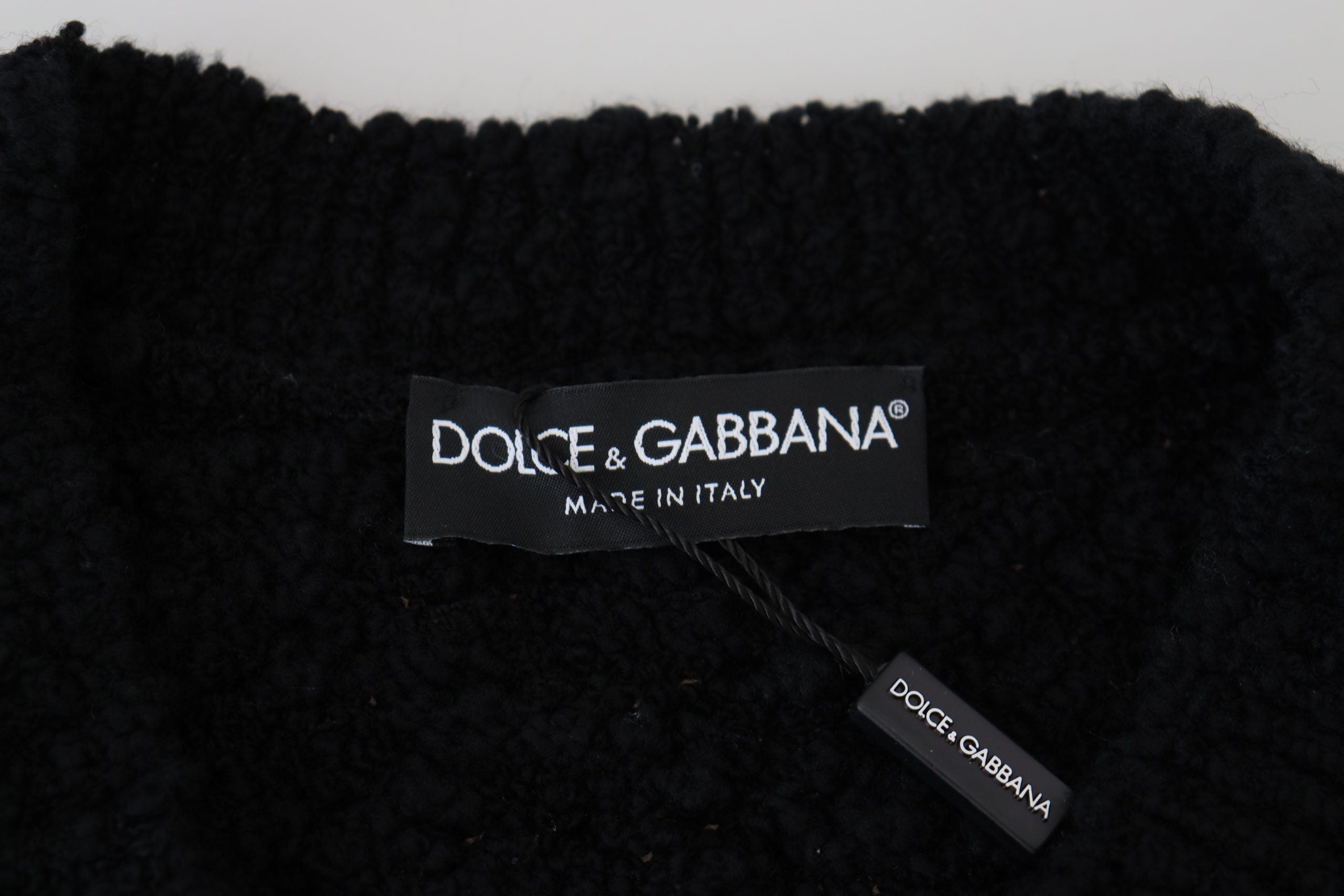 Dolce &amp; Gabbana Eleganter schwarzer Pullover aus Wollmischung mit V-Ausschnitt