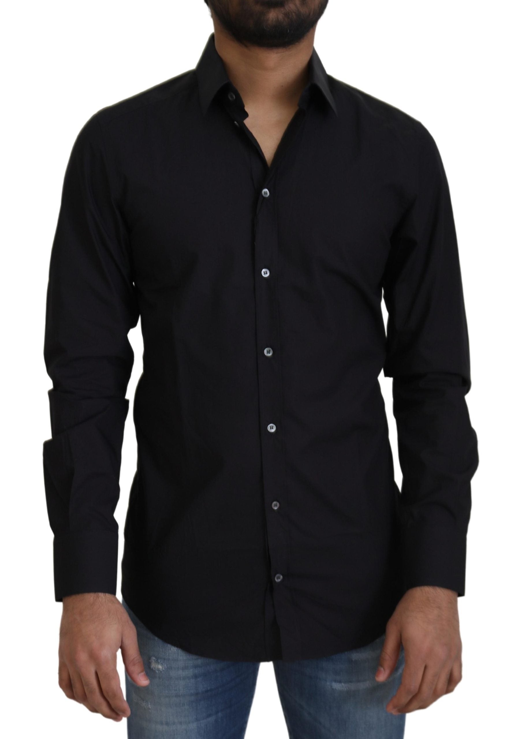Dolce &amp; Gabbana Elegantes Slim Fit Hemd aus schwarzer Baumwolle
