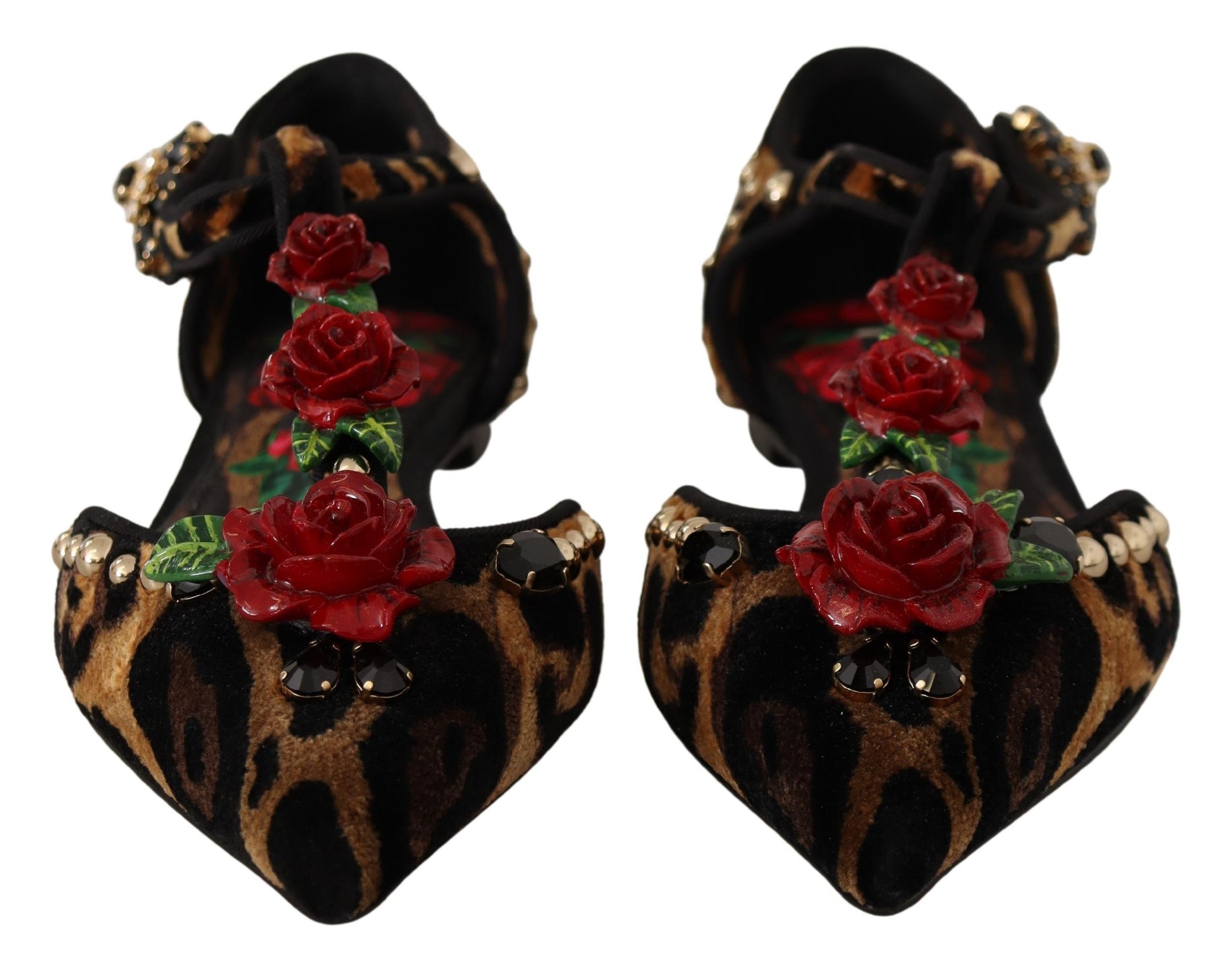 Dolce &amp; Gabbana – Sandalen mit T-Riemen und Leopardenmuster und Blumenverzierung