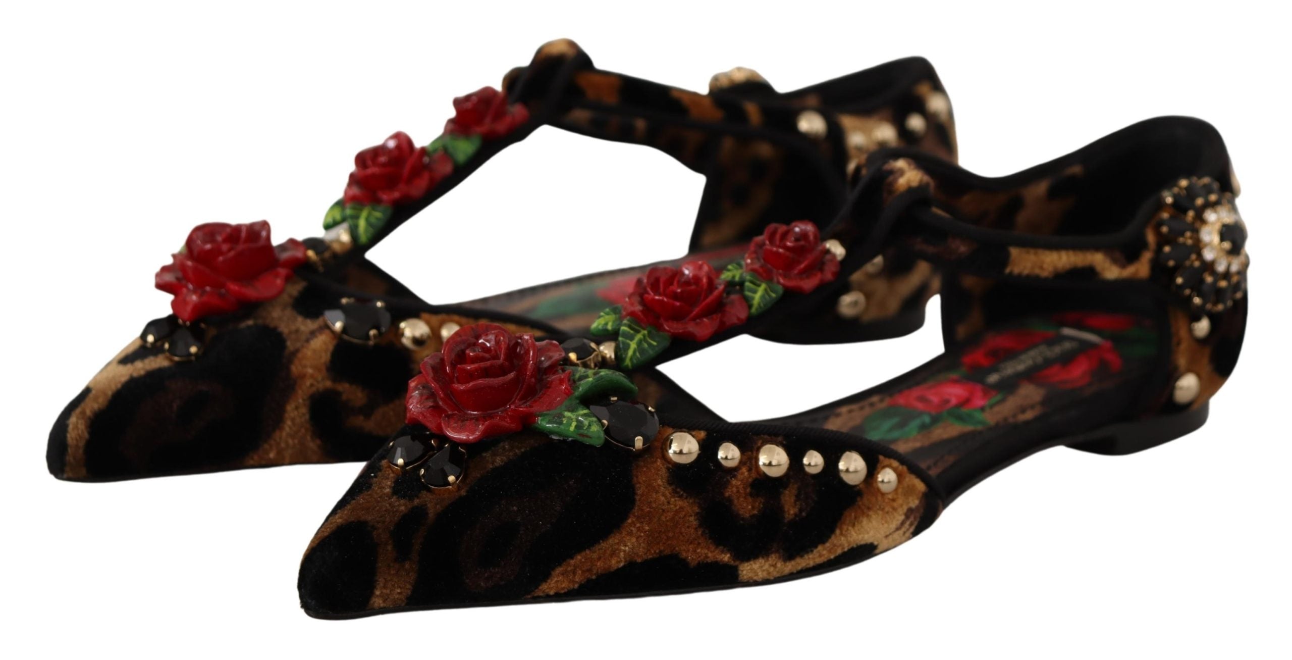Dolce &amp; Gabbana – Sandalen mit T-Riemen und Leopardenmuster und Blumenverzierung