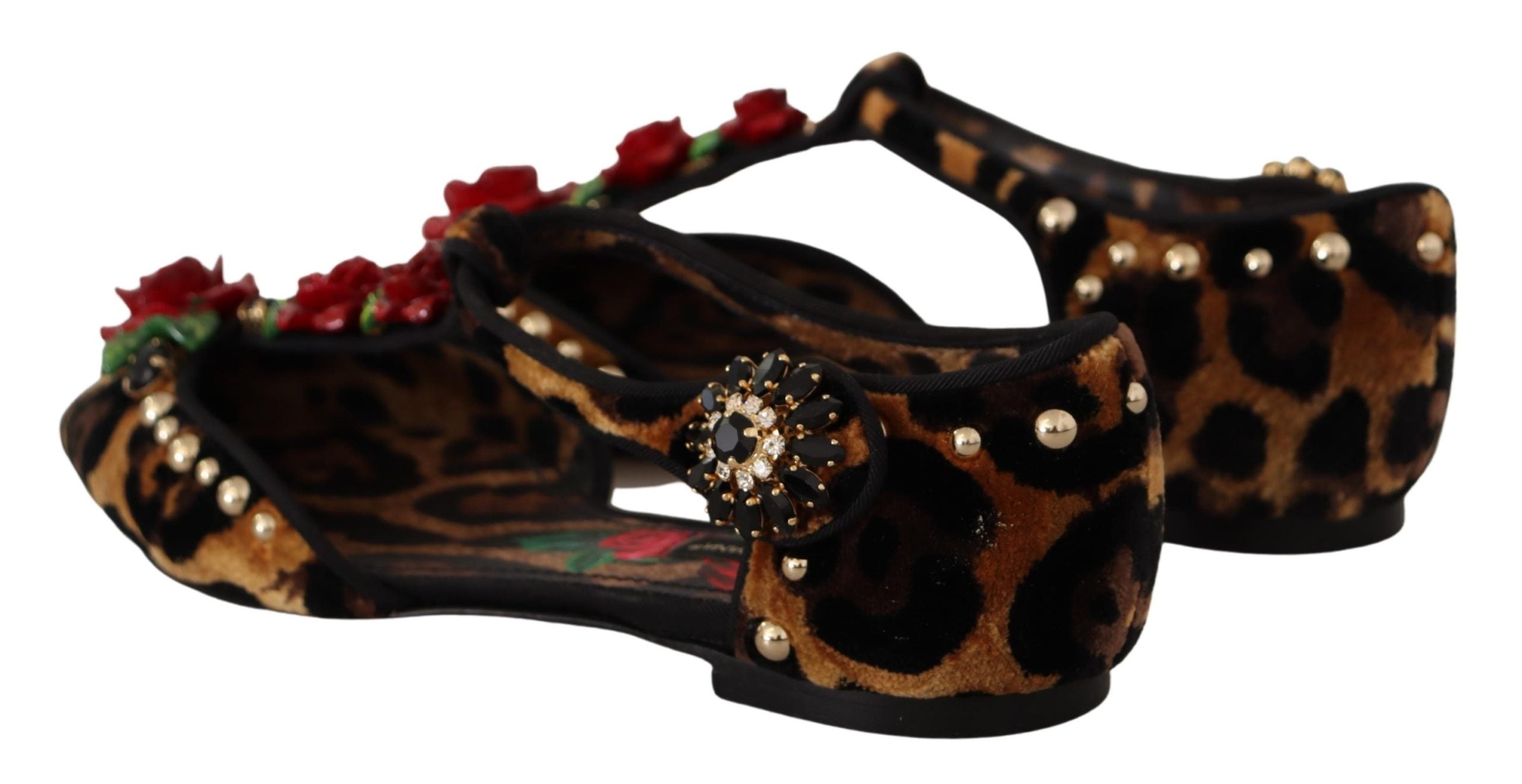 Dolce &amp; Gabbana – Sandalen mit T-Riemen und Leopardenmuster und Blumenverzierung