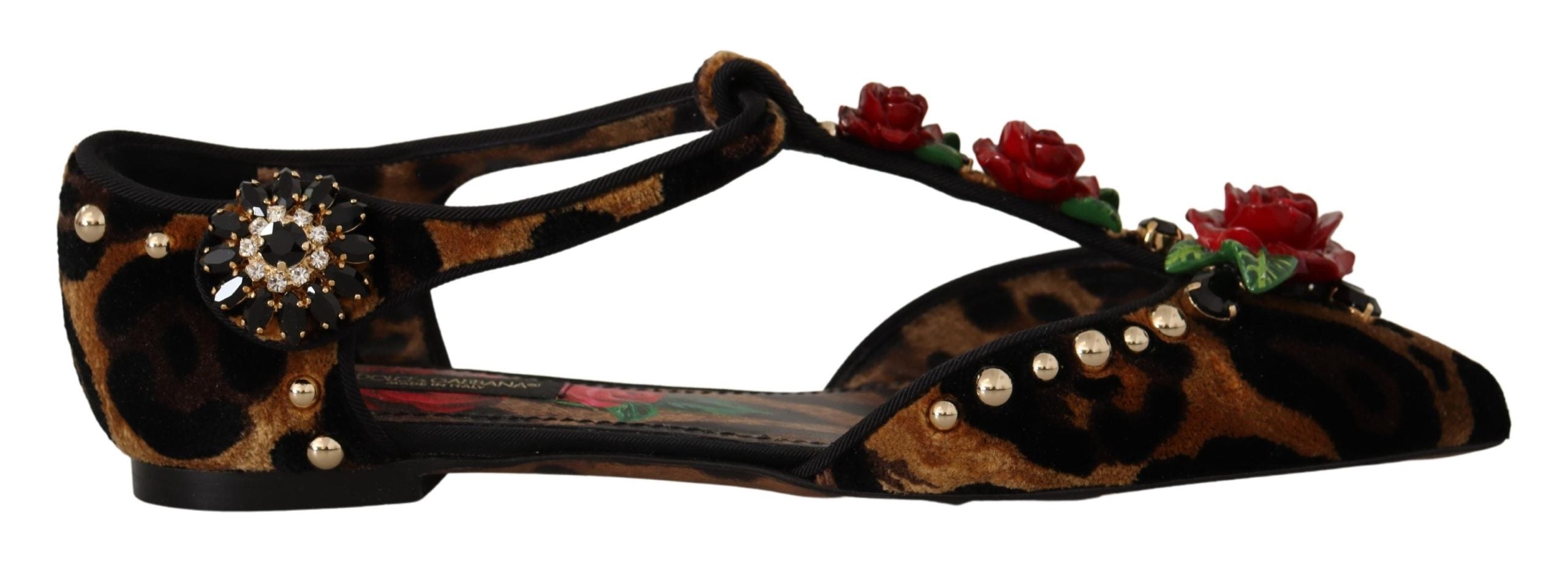 Dolce &amp; Gabbana – Sandalen mit T-Riemen und Leopardenmuster und Blumenverzierung