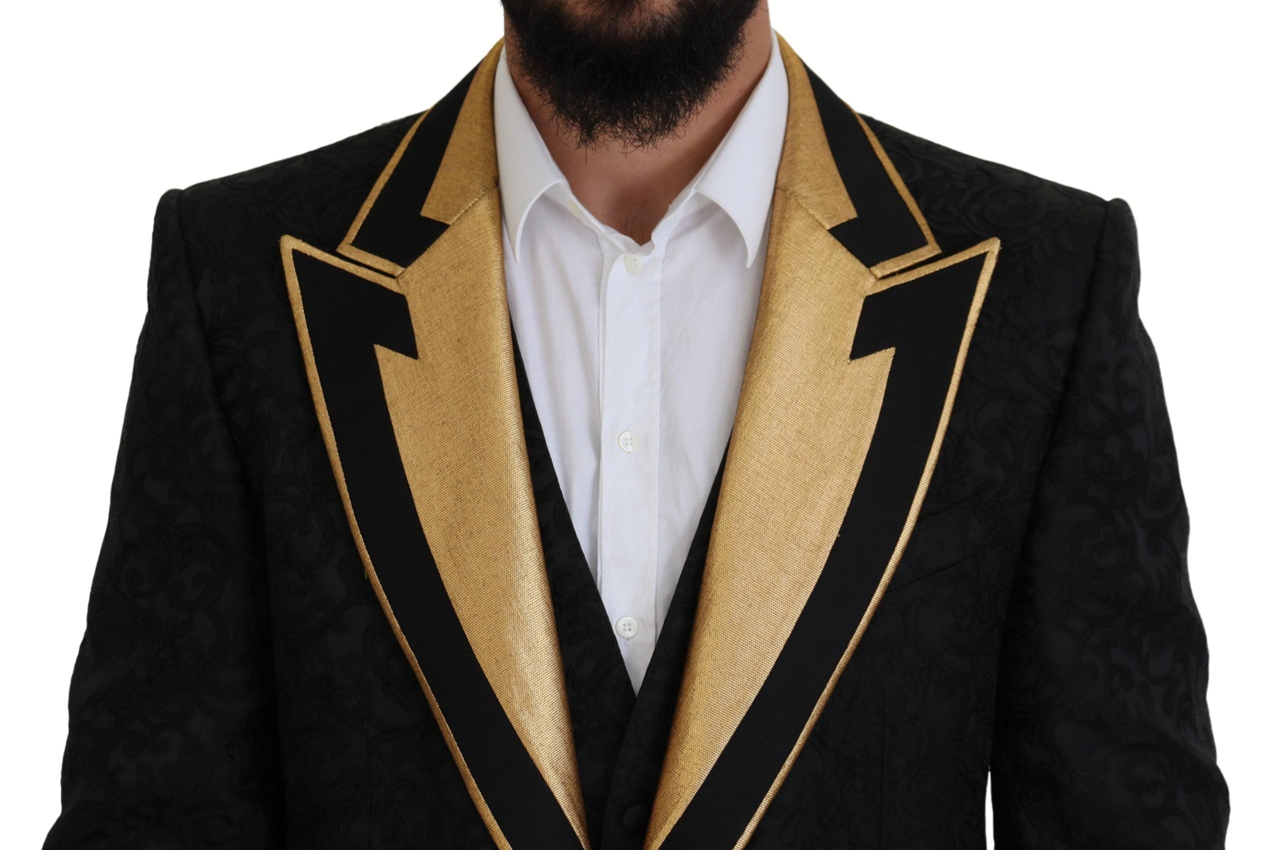 Dolce &amp; Gabbana – Eleganter, schwarz-goldener Slim-Fit-3-teiliger Anzug