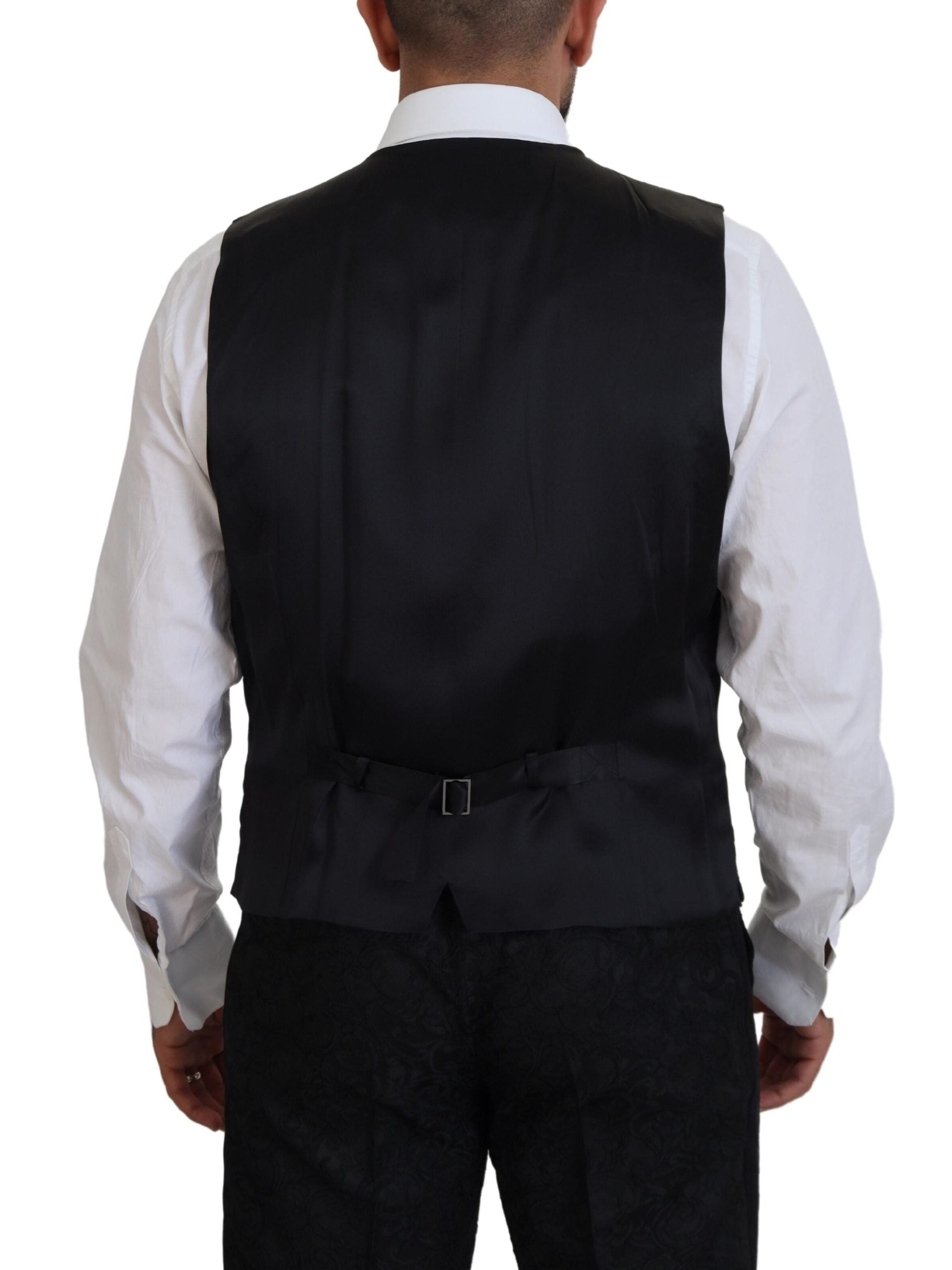 Dolce &amp; Gabbana – Eleganter, schwarz-goldener Slim-Fit-3-teiliger Anzug