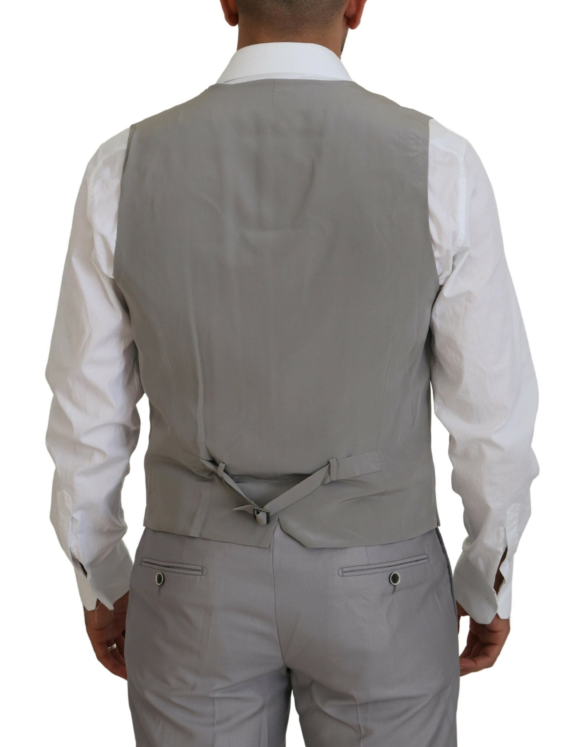 Dolce &amp; Gabbana – Eleganter, silberner, dreiteiliger Slim-Fit-Anzug