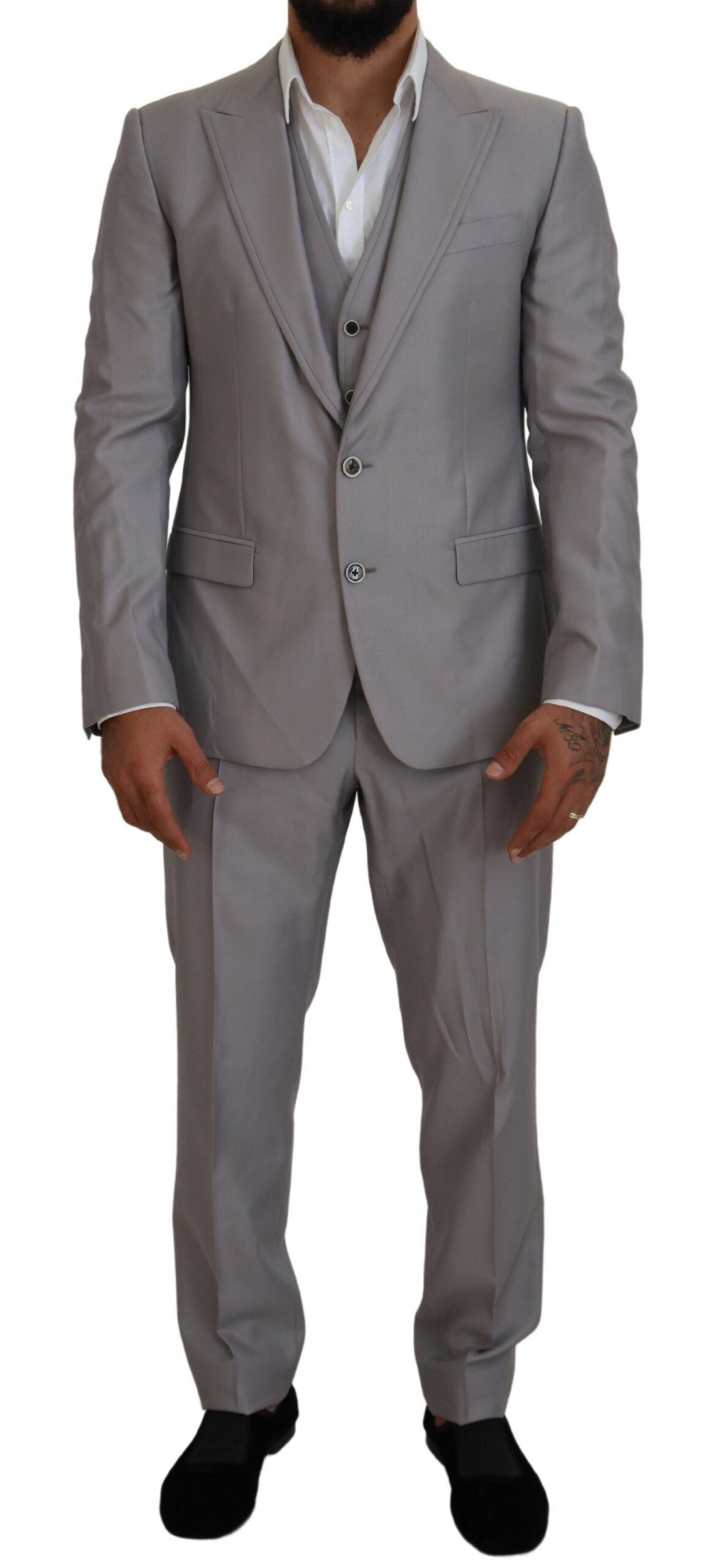 Dolce &amp; Gabbana – Eleganter, silberner, dreiteiliger Slim-Fit-Anzug