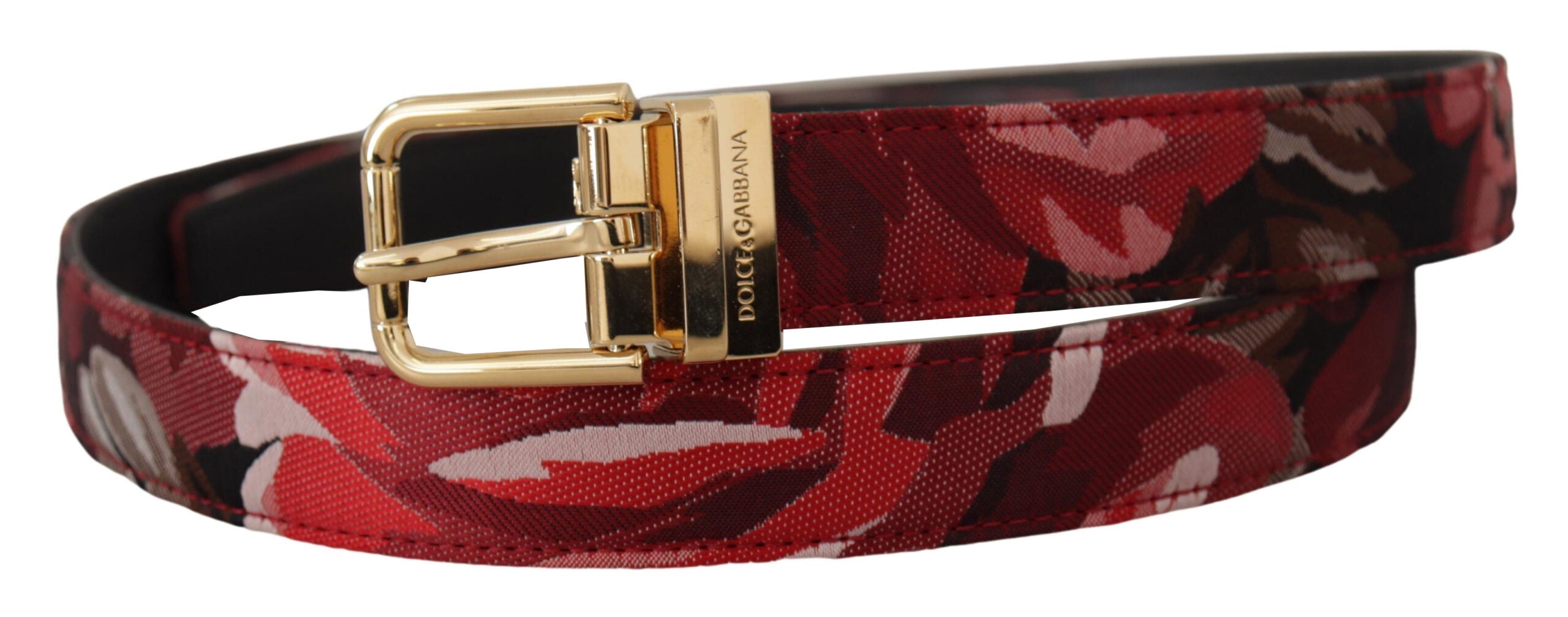 Curea Dolce &amp; Gabbana din piele roșie multicoloră cu cataramă aurie