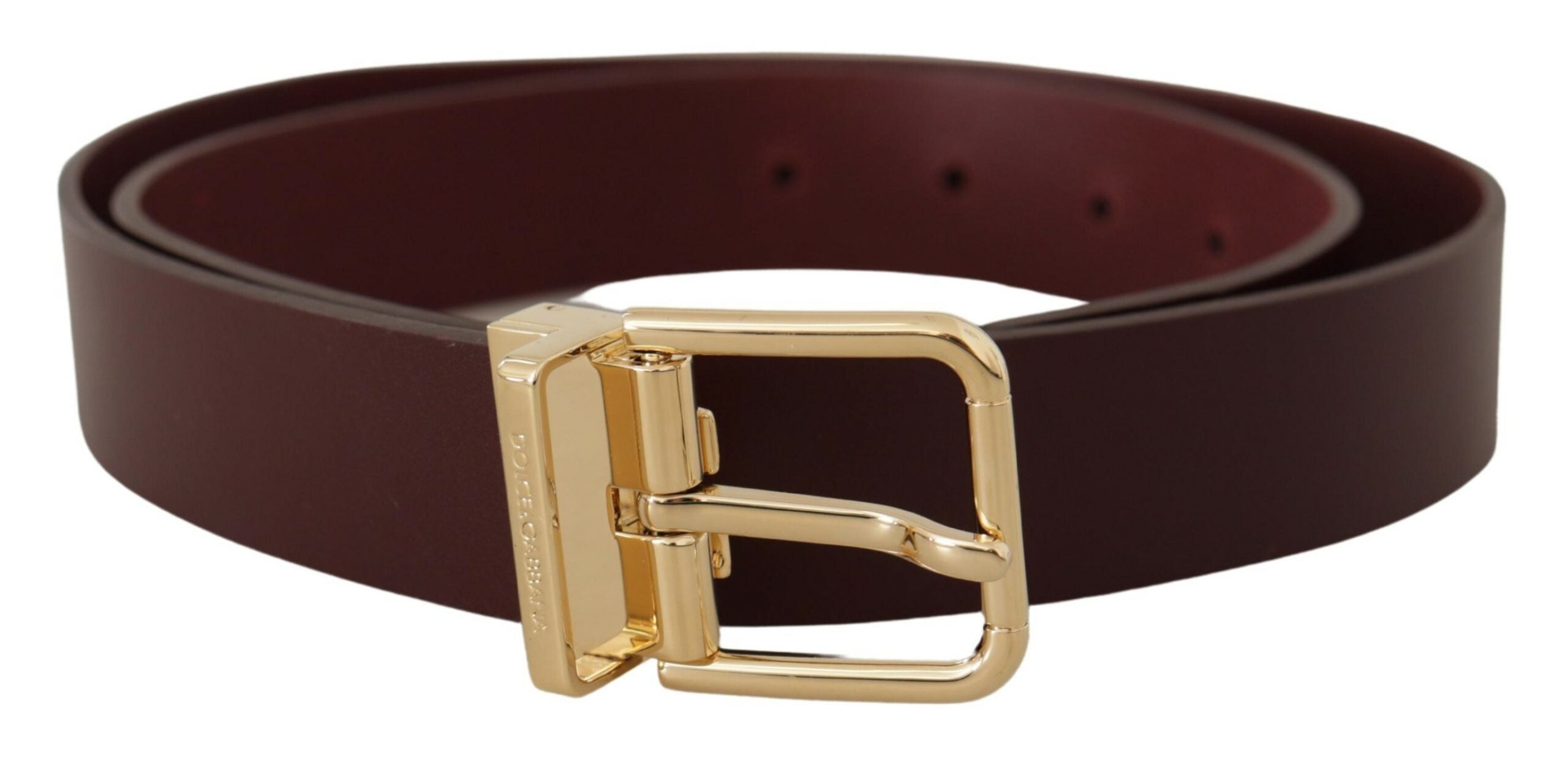 Curea elegantă din piele maronie Dolce &amp; Gabbana cu cataramă aurie