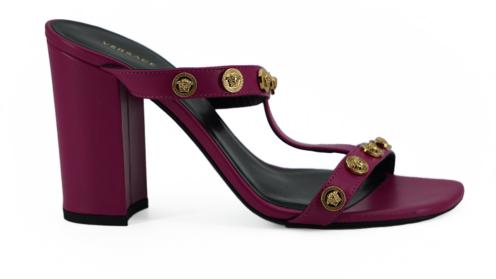 Versace – Elegante hohe Sandalen aus lila Kalbsleder