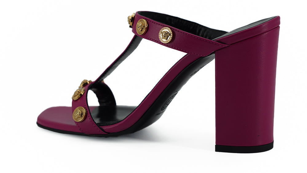 Versace – Elegante hohe Sandalen aus lila Kalbsleder