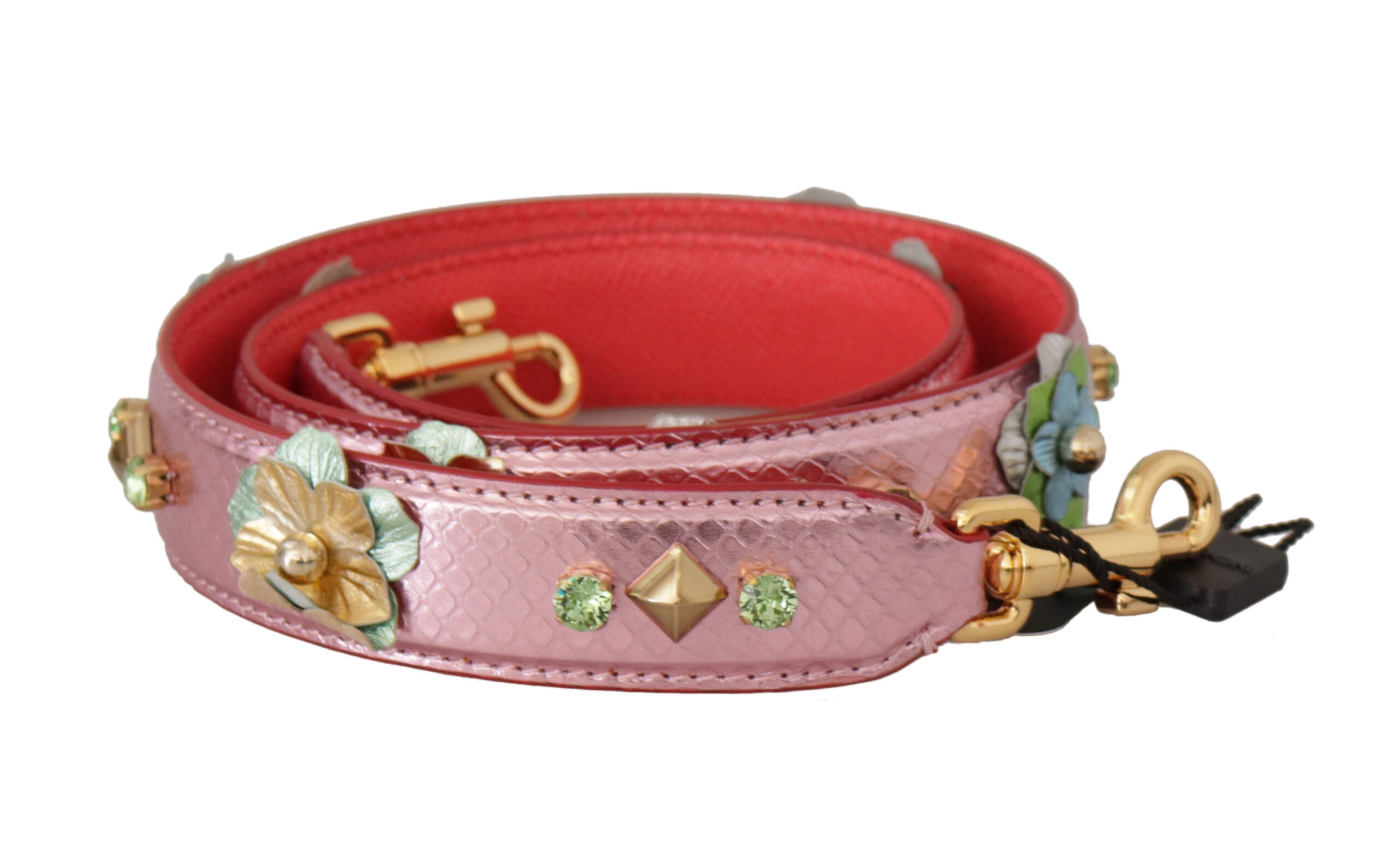 Curea de umăr elegantă din piele roz metalică Dolce &amp; Gabbana