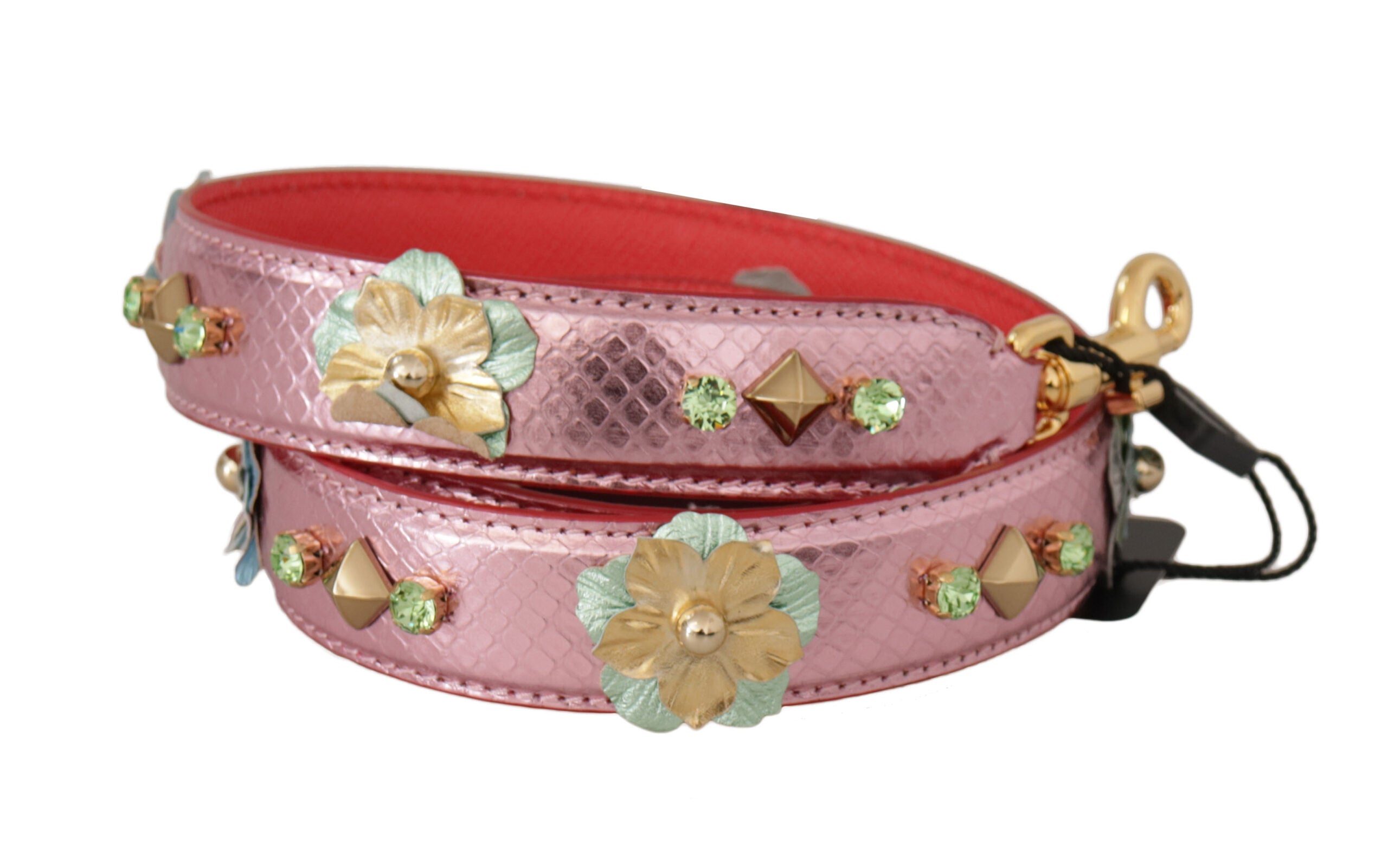 Curea de umăr elegantă din piele roz metalică Dolce &amp; Gabbana