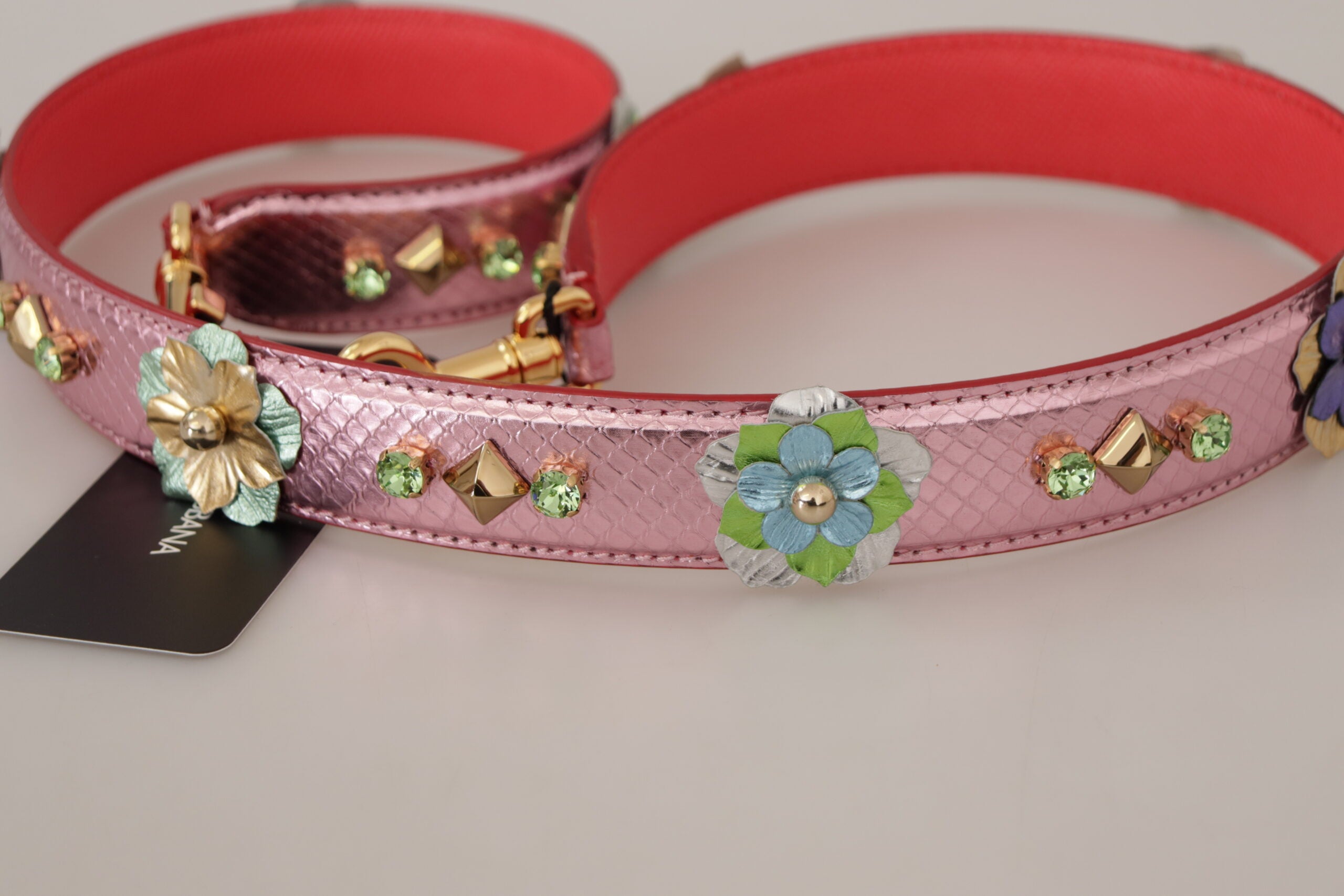 Curea de umăr elegantă din piele roz metalică Dolce &amp; Gabbana