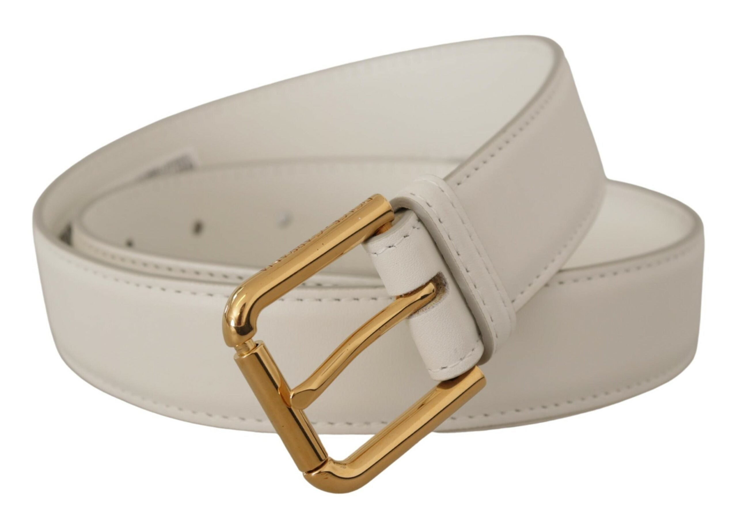 Dolce &amp; Gabbana – Schicker weißer Ledergürtel mit goldgravierter Schnalle