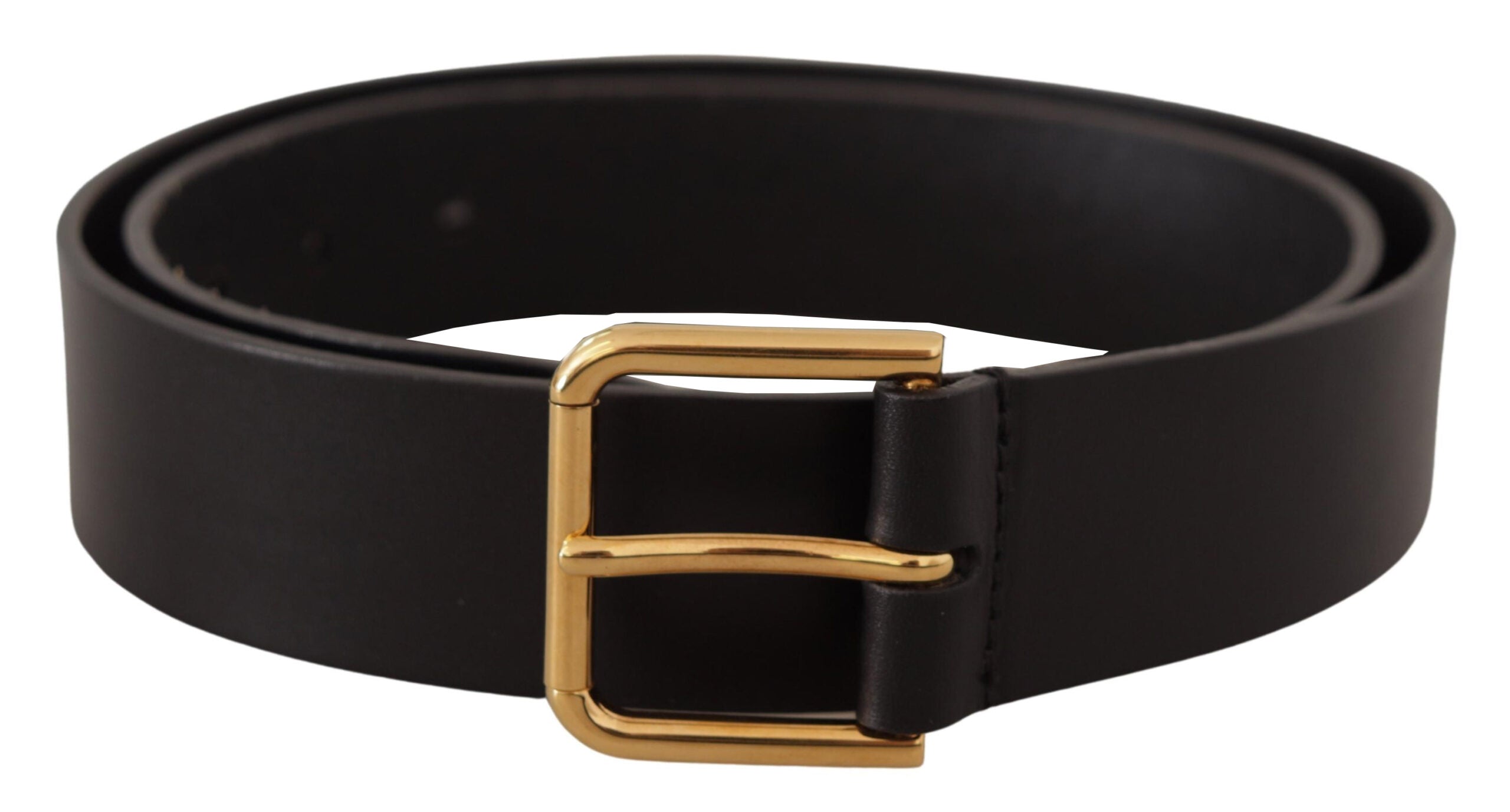 Dolce &amp; Gabbana Eleganter schwarzer Ledergürtel mit goldfarbener Schnalle