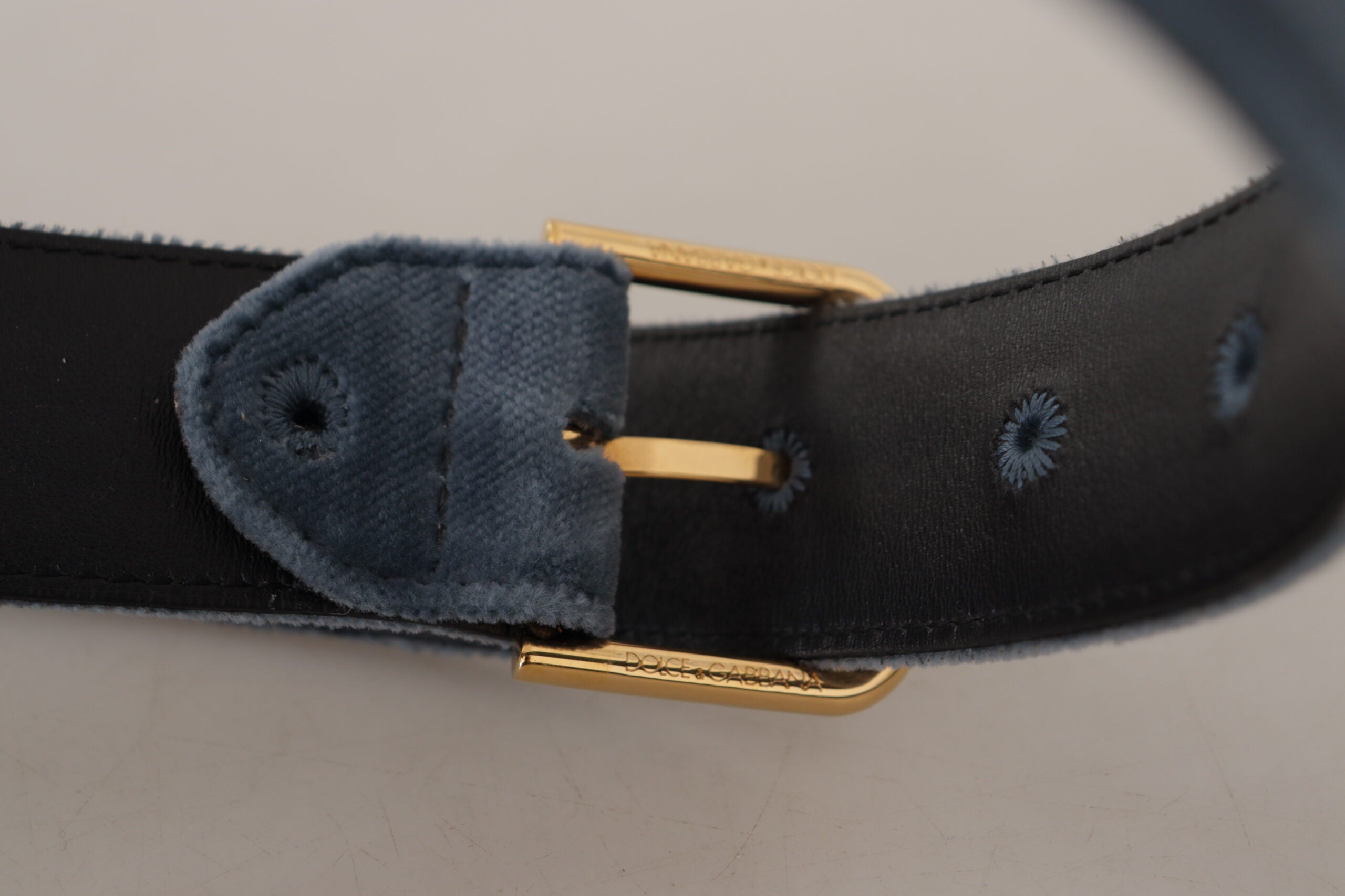 Dolce &amp; Gabbana Eleganter Designer-Gürtel aus marineblauem Samt