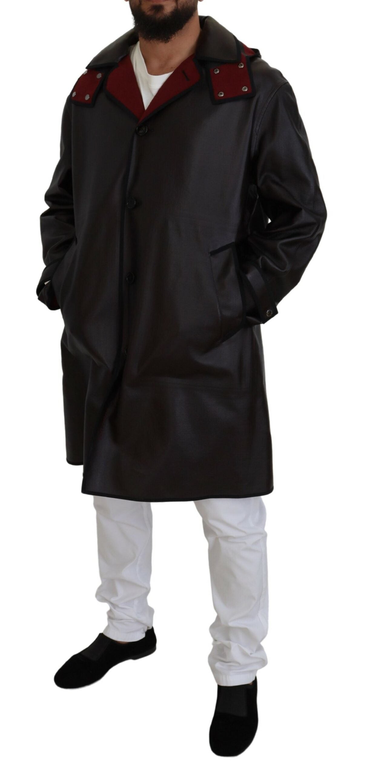 Dolce &amp; Gabbana Parka elegantă cu glugă în negru și bordeaux