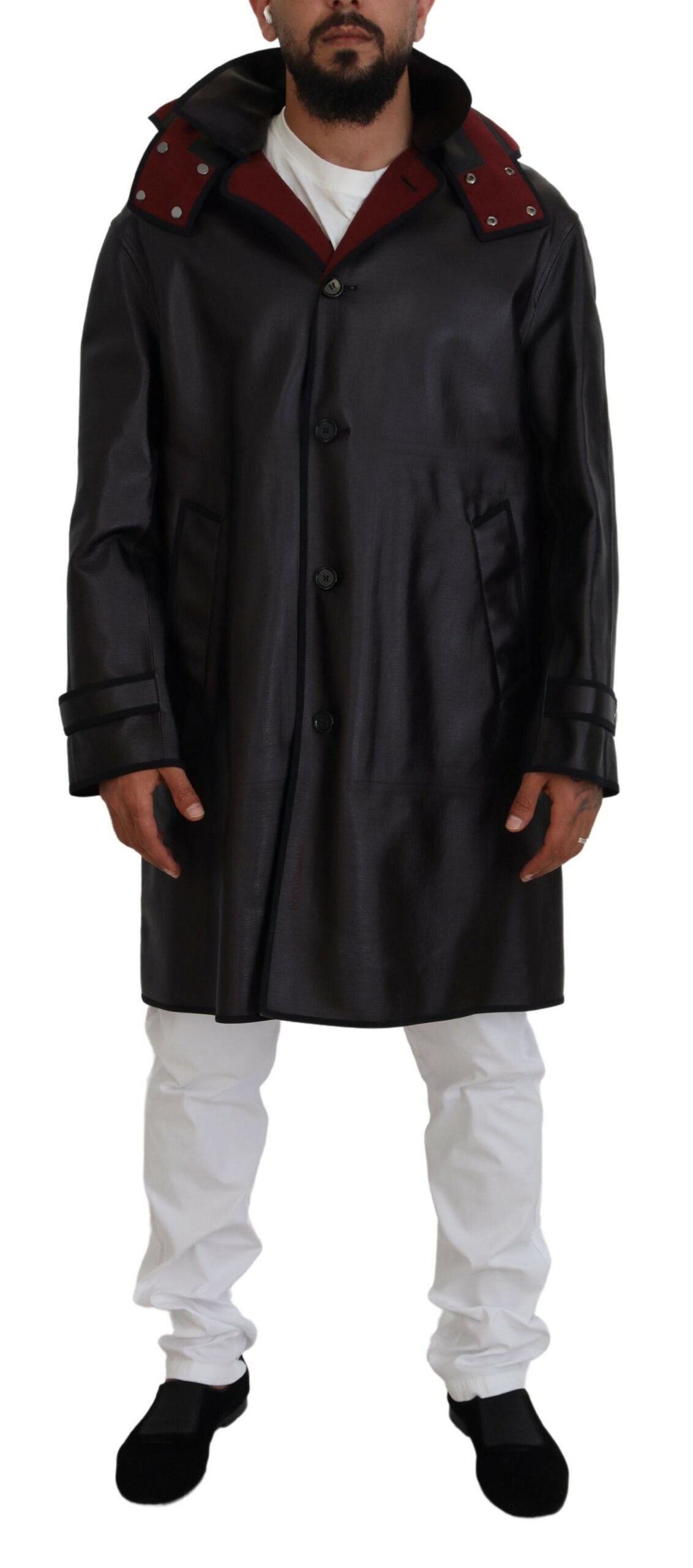 Dolce &amp; Gabbana Parka elegantă cu glugă în negru și bordeaux