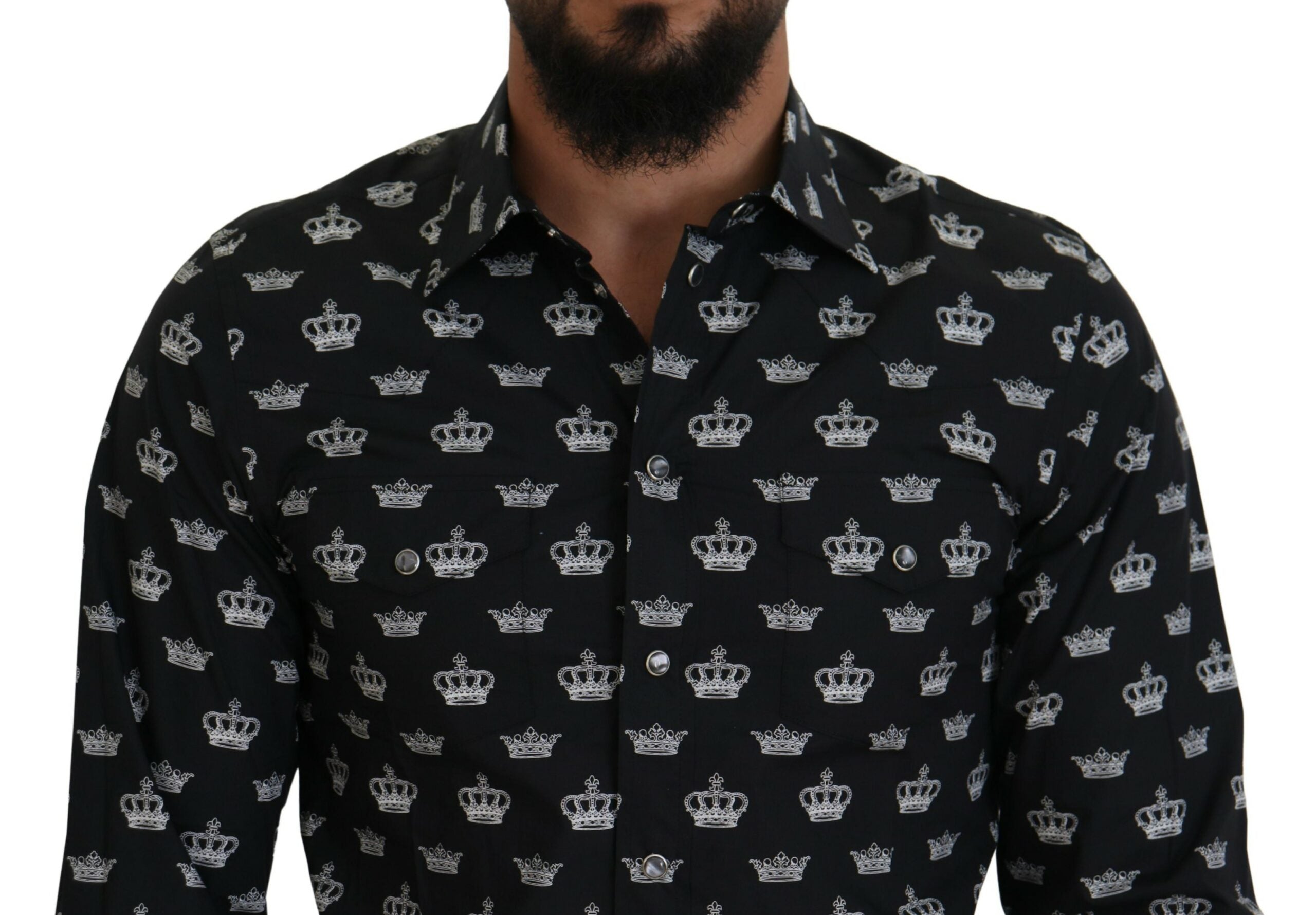 Dolce &amp; Gabbana – Elegantes, schmal geschnittenes, formelles Hemd mit Kronendruck