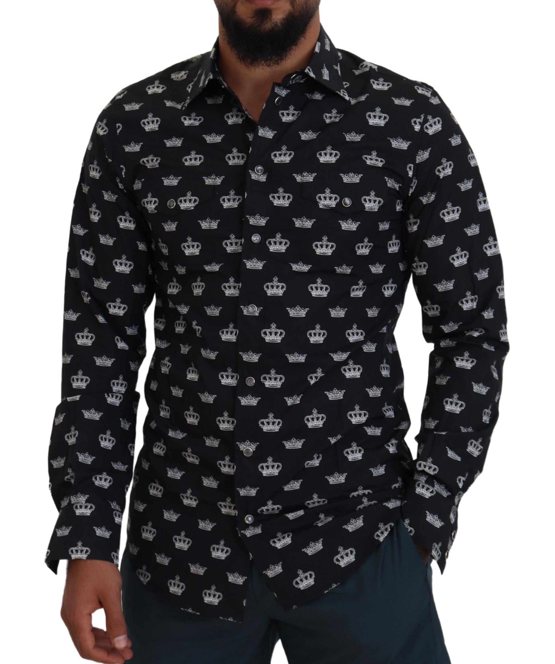 Dolce &amp; Gabbana – Elegantes, schmal geschnittenes, formelles Hemd mit Kronendruck