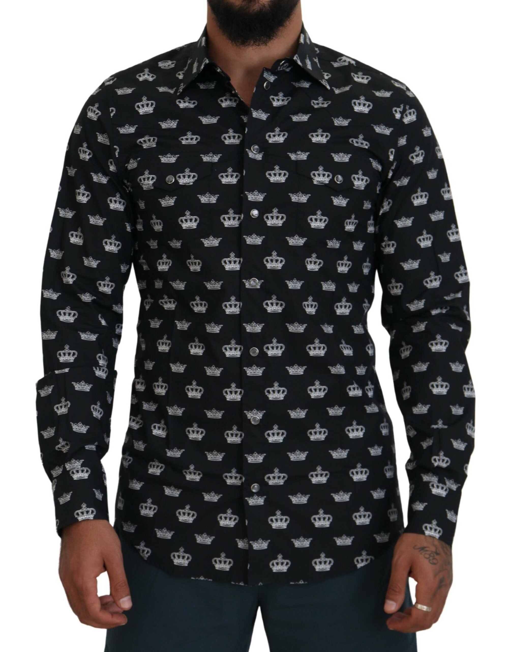Dolce &amp; Gabbana – Elegantes, schmal geschnittenes, formelles Hemd mit Kronendruck