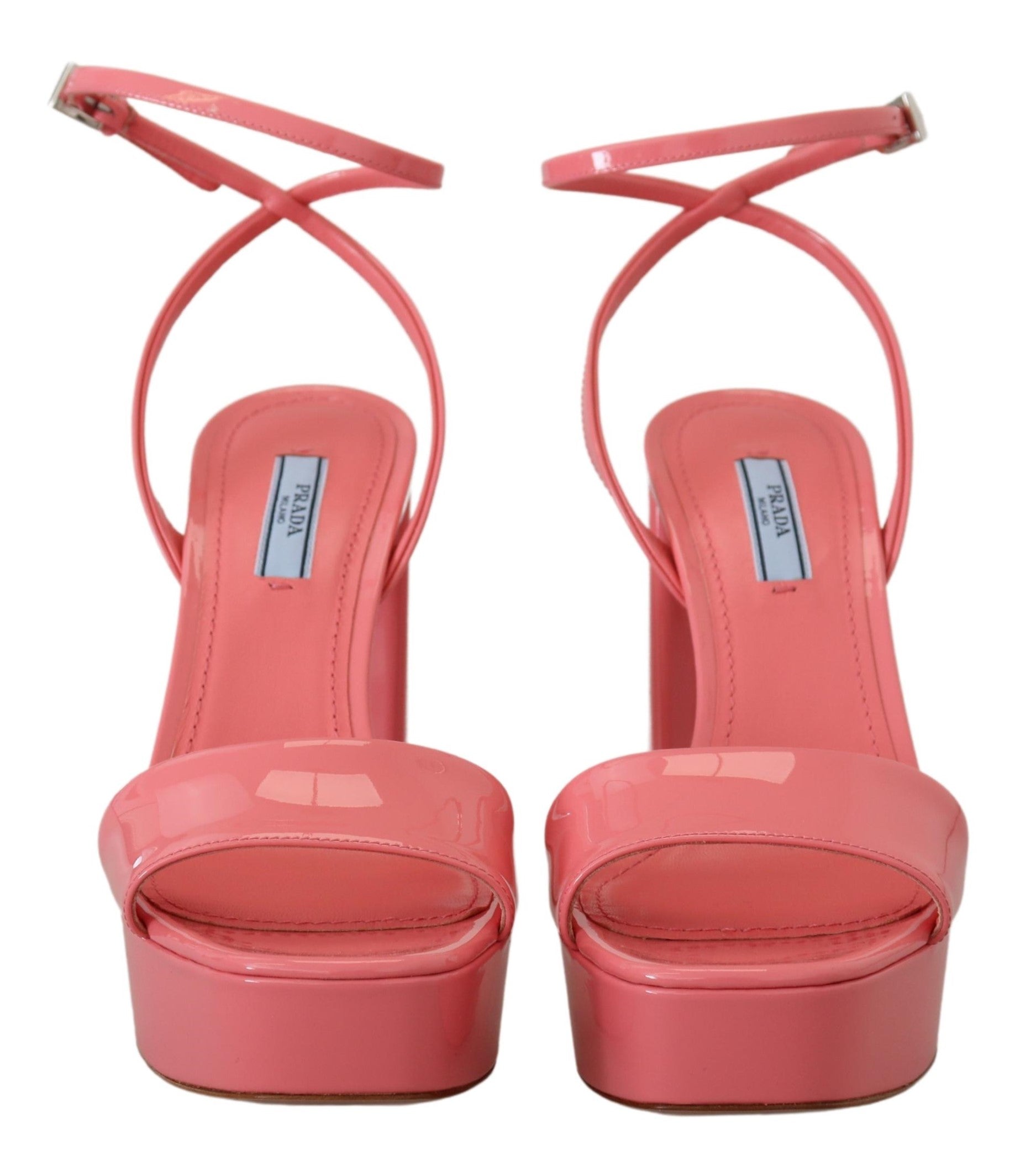 Sandale cu platformă din piele lăcuită Prada Chic roz