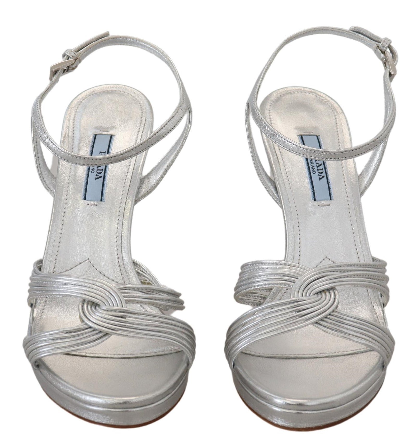 Sandale Prada elegante cu toc stiletto argintiu