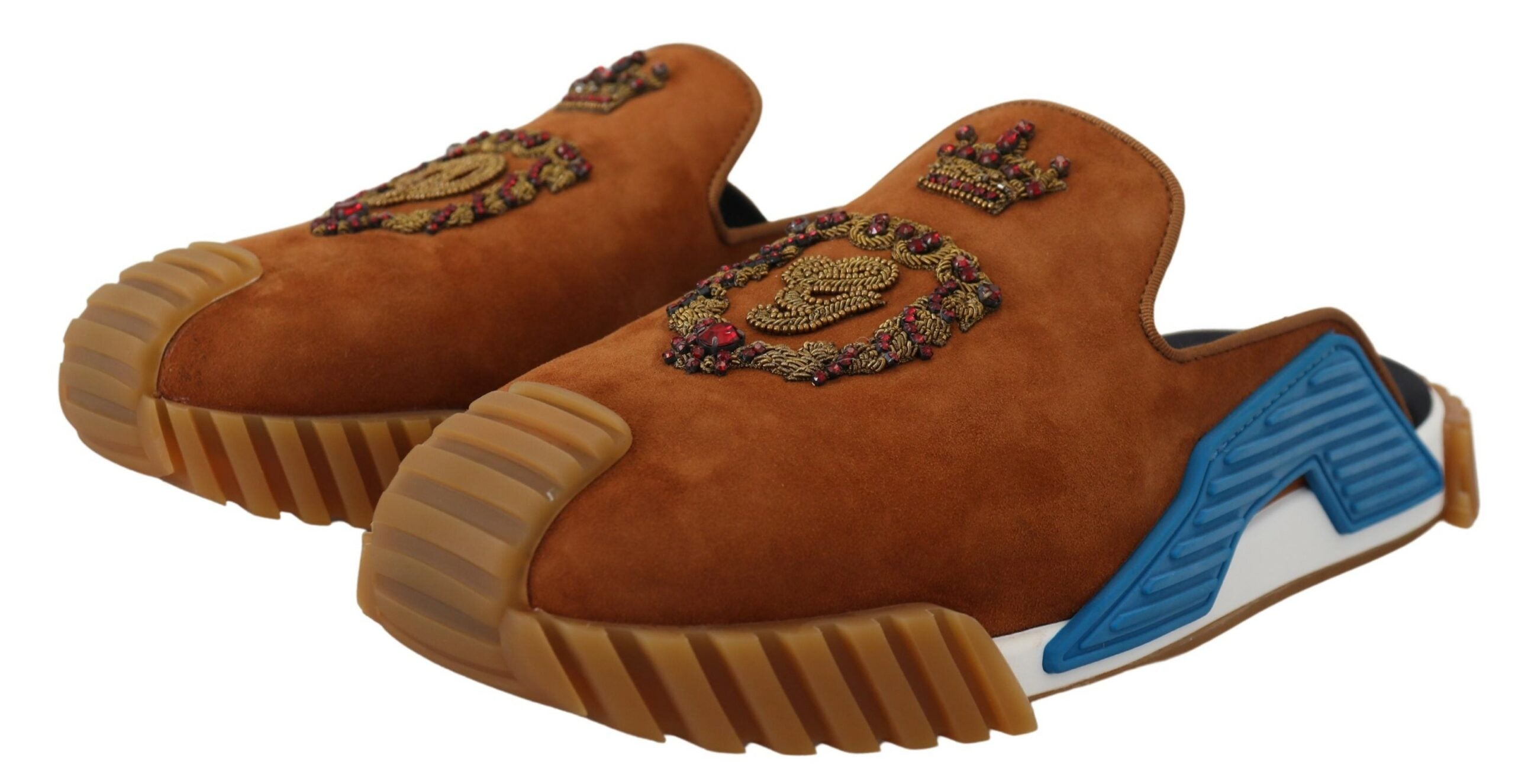 Dolce &amp; Gabbana – Perlenbesetzte Elegance-Slides aus Wildleder in Beige