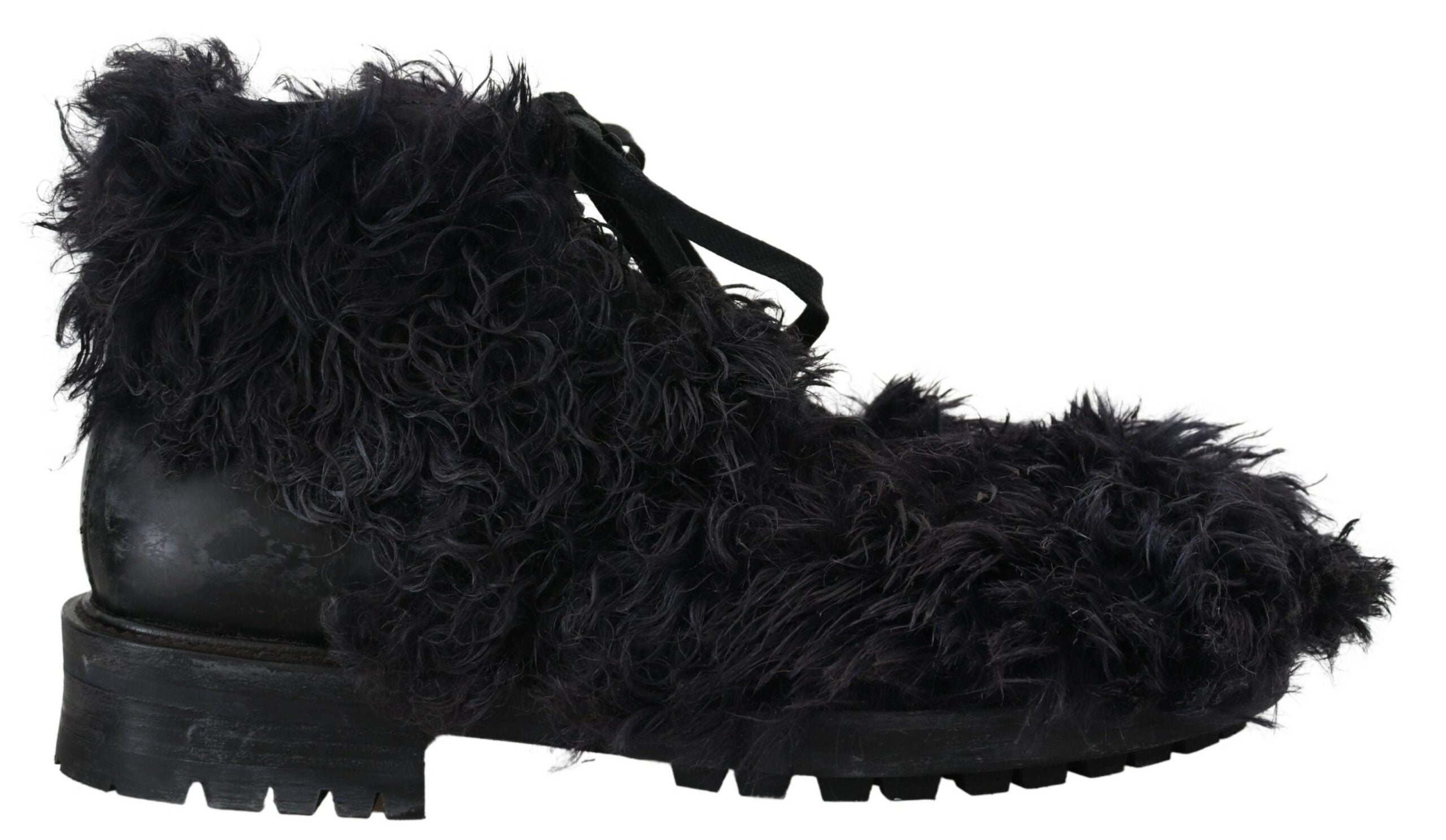 Dolce &amp; Gabbana – Schwarze Lammfell-Stiefeletten aus Leder