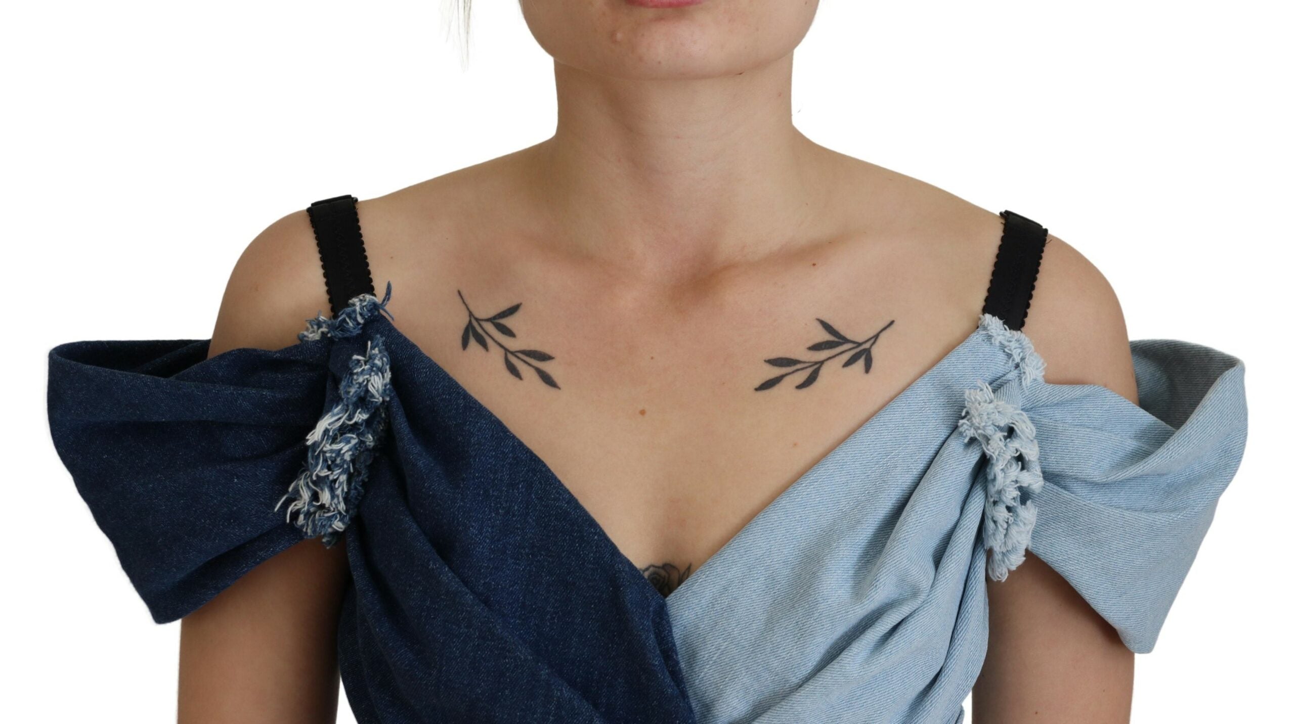 Rochie Dolce &amp; Gabbana Chic din denim în două tonuri, model șaibe