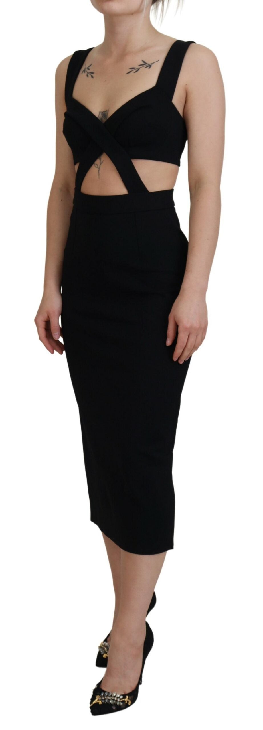 Dolce &amp; Gabbana Elegantes schwarzes Midi-Etuikleid