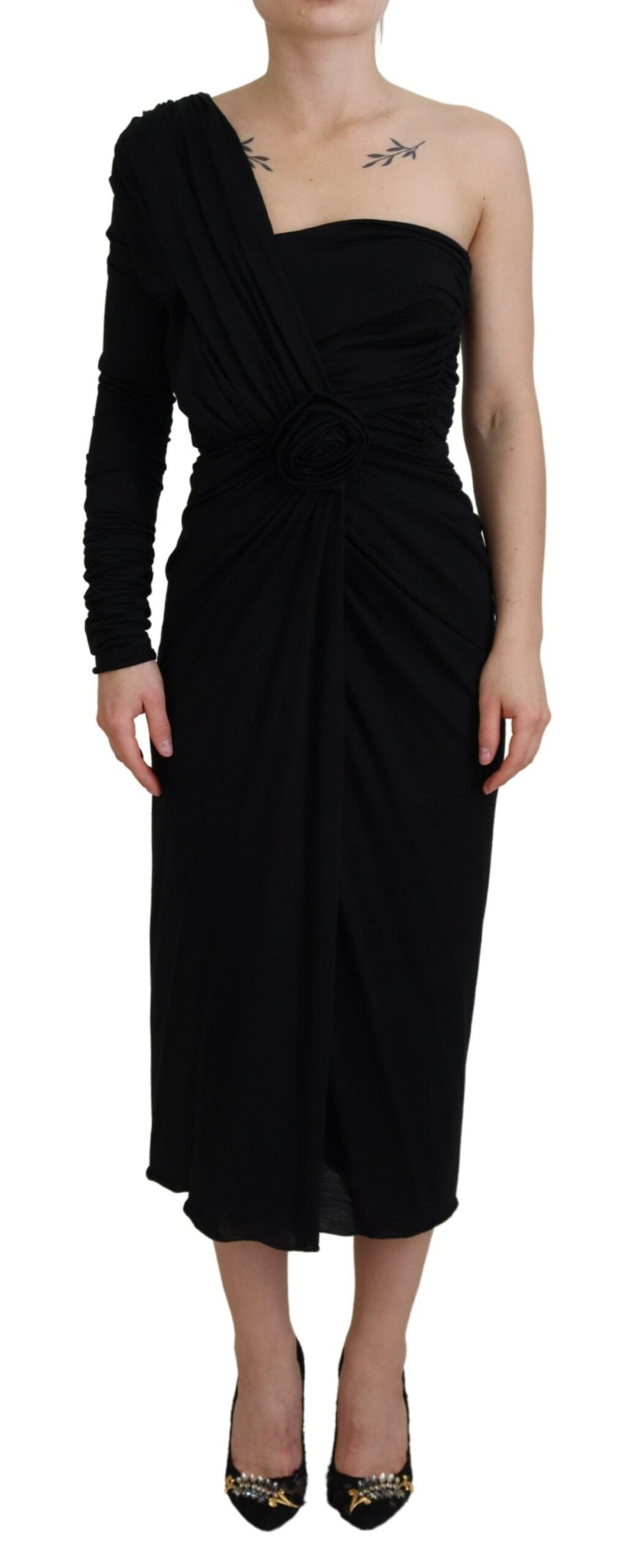 Rochie midi elegantă cu un singur umăr, model teacă, Dolce &amp; Gabbana