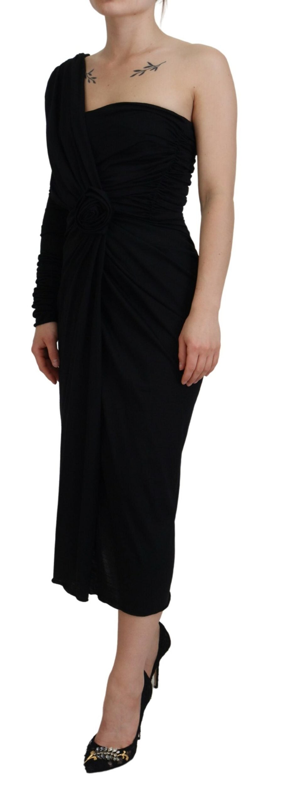 Rochie midi elegantă cu un singur umăr, model teacă, Dolce &amp; Gabbana