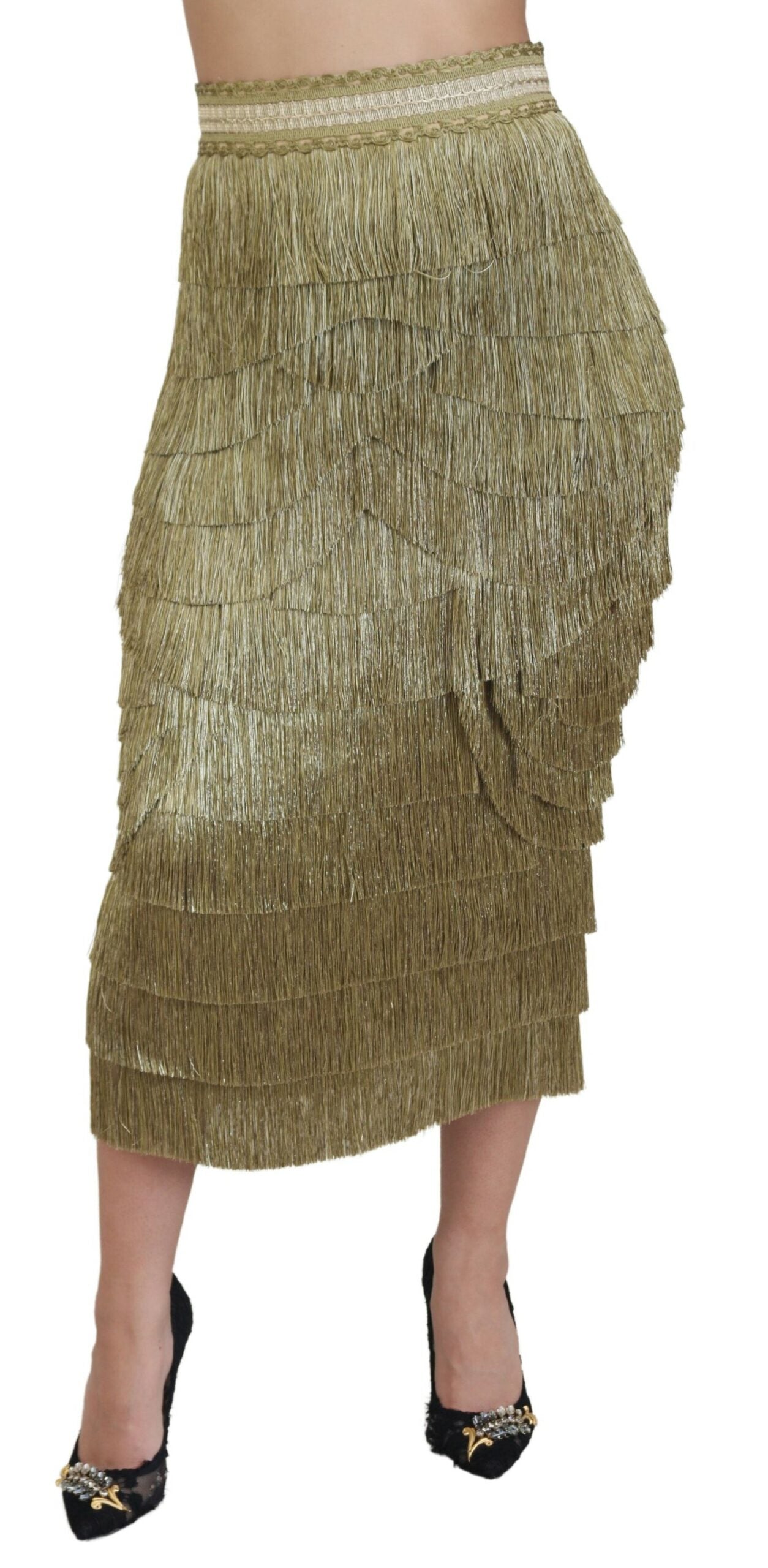 Dolce &amp; Gabbana – Goldener, gestufter Midirock mit hoher Taille