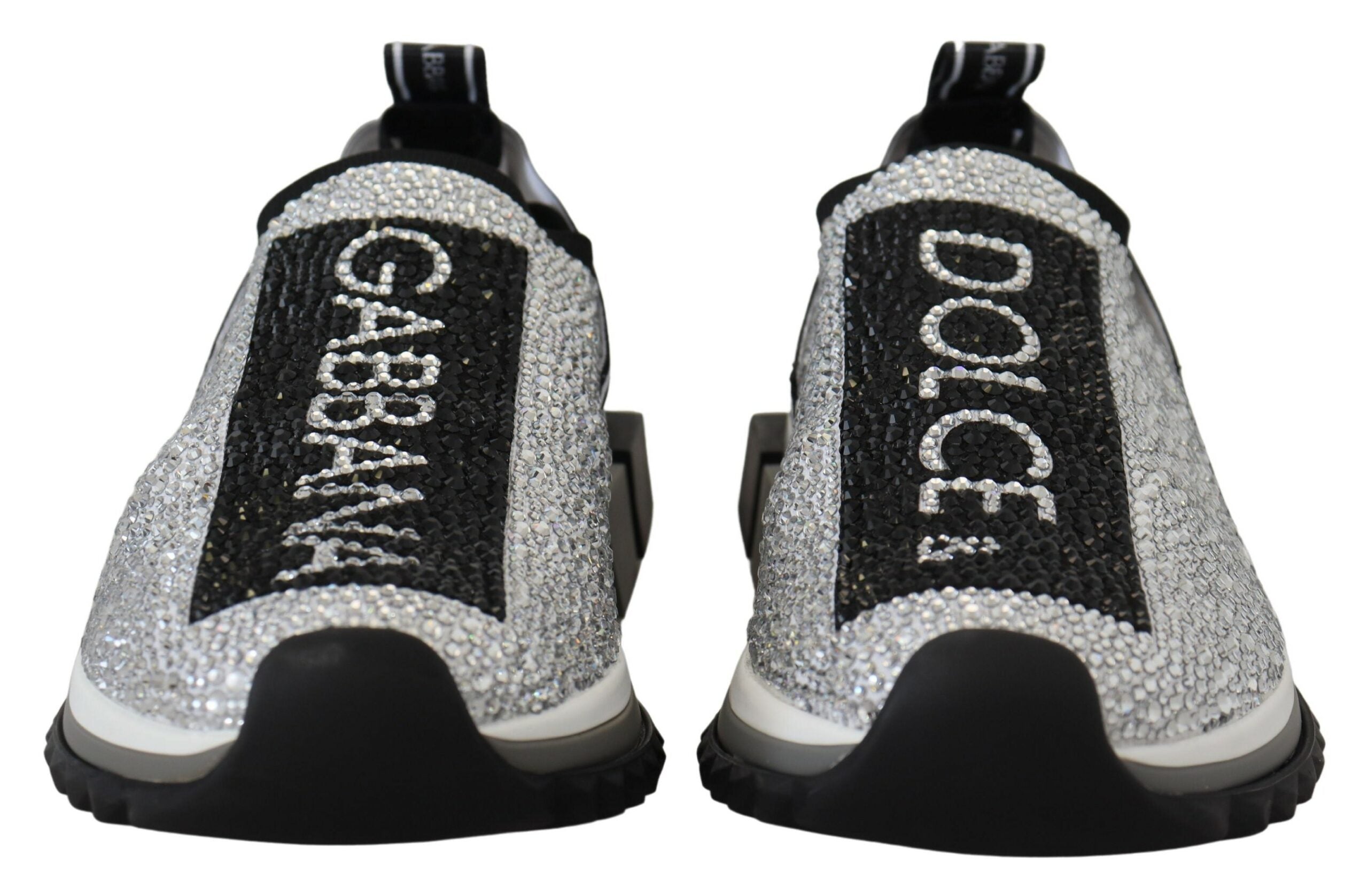 Dolce &amp; Gabbana – Glitzernde silberne Sneakers mit Strasssteinen