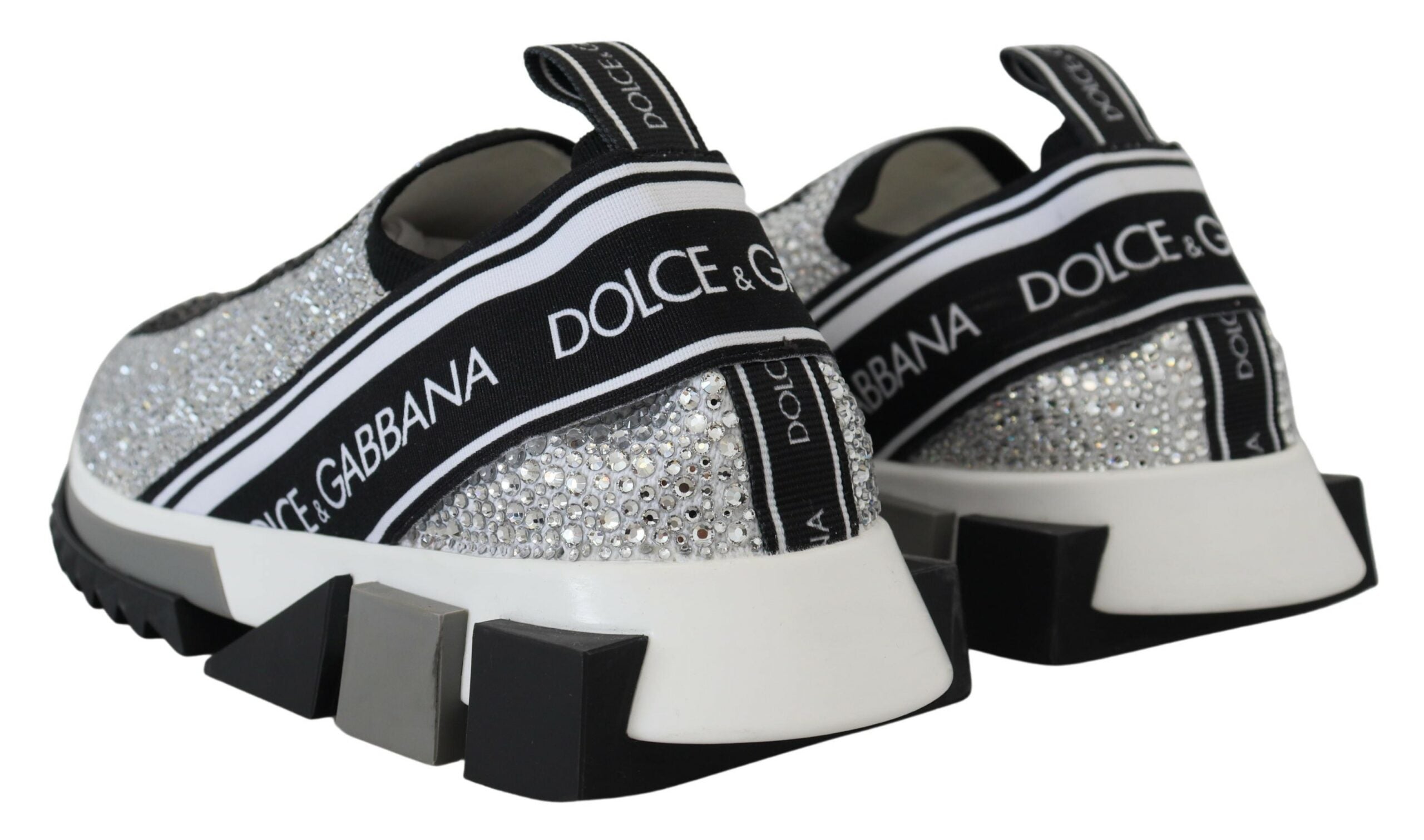 Dolce &amp; Gabbana – Glitzernde silberne Sneakers mit Strasssteinen