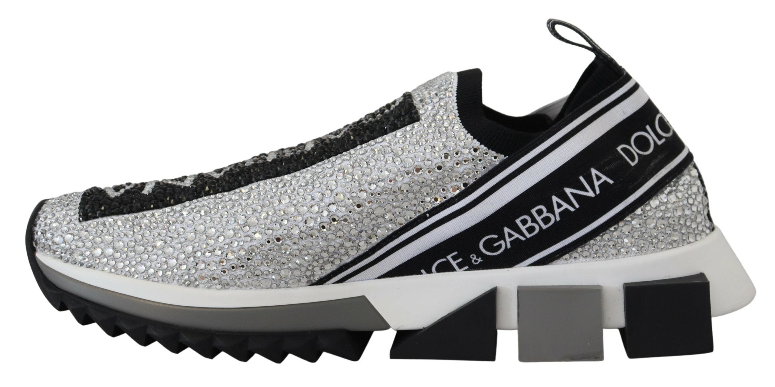 Dolce &amp; Gabbana – Glitzernde silberne Sneakers mit Strasssteinen