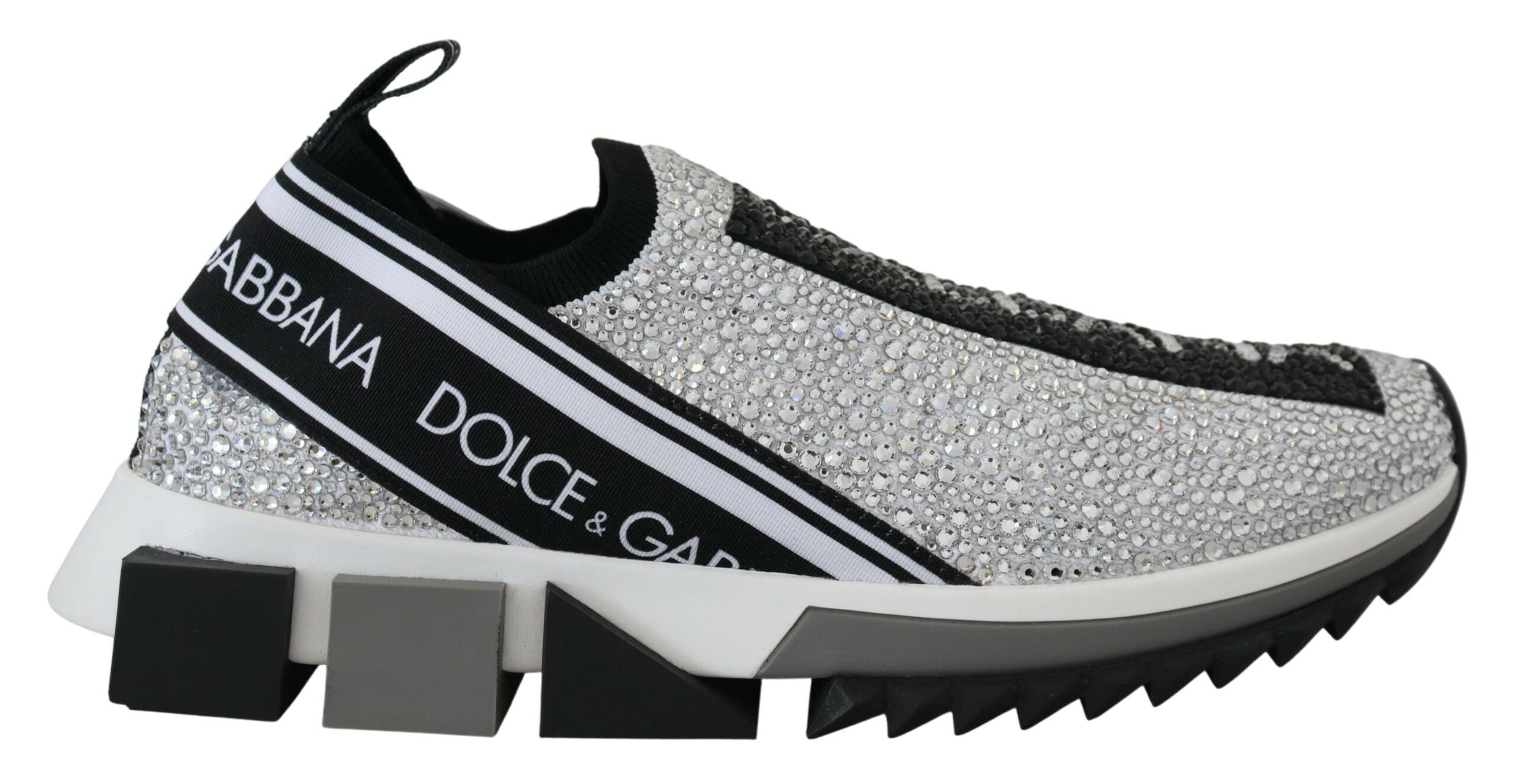 Dolce &amp; Gabbana – Glitzernde silberne Sneakers mit Strasssteinen