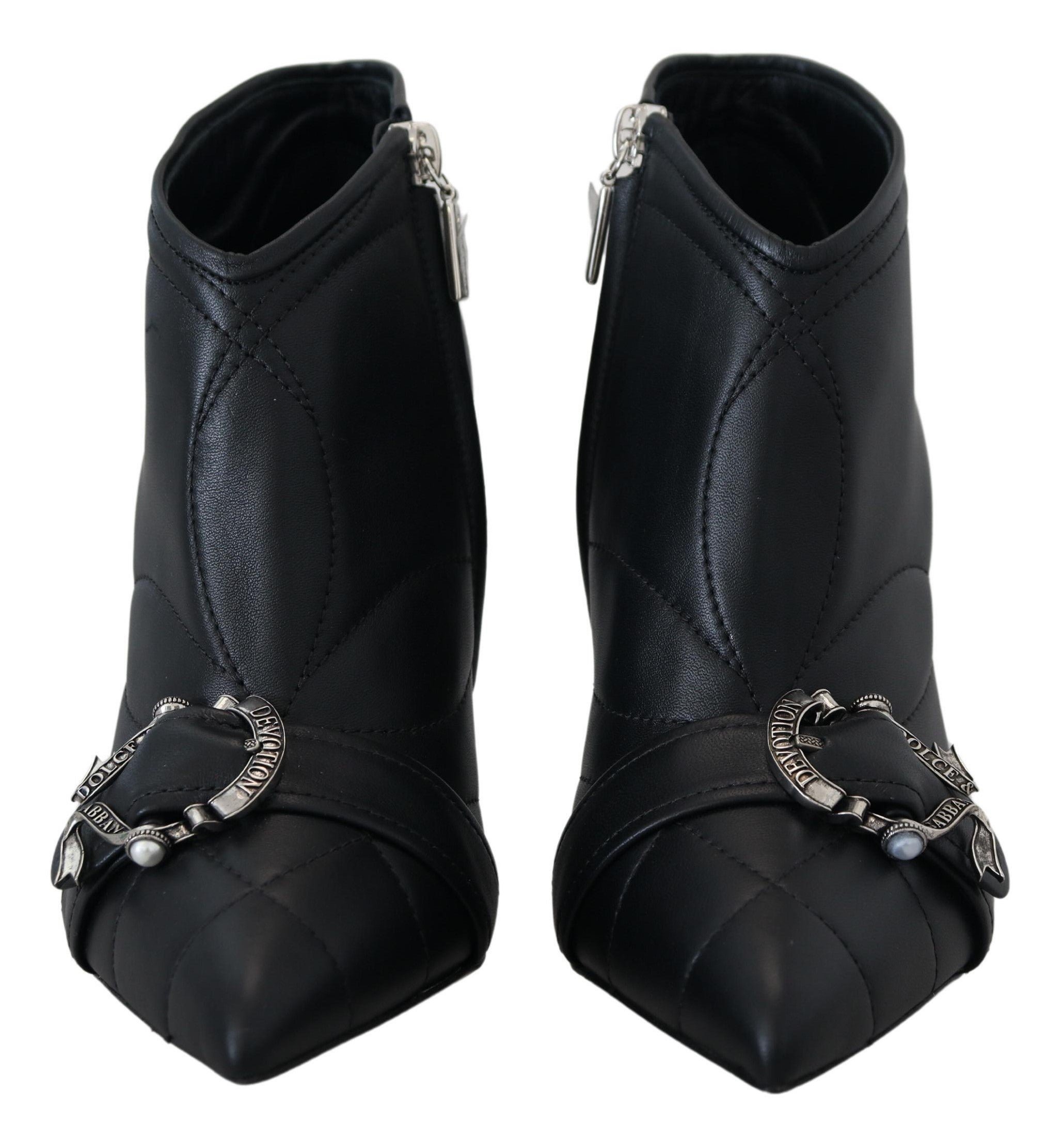 Dolce &amp; Gabbana Elegante schwarze gesteppte Lederstiefeletten
